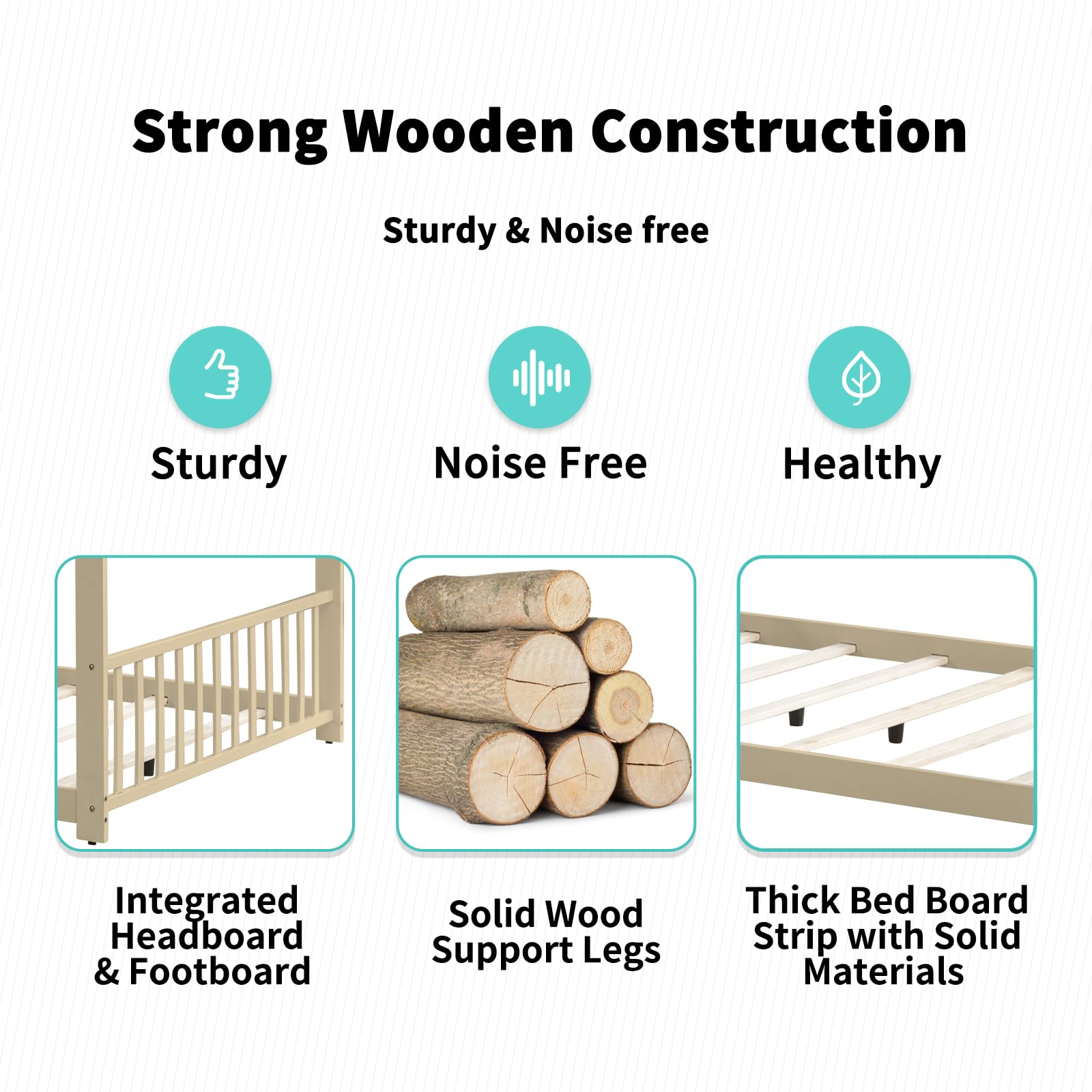 Montessori Floor Bed Full Size - Wooden House Bed Frame with Roof for Kids - Natural Wood Toddler Bed for Boys & Girls - Perfect for Bedrooms, Playrooms & Montessori Learning Spaces