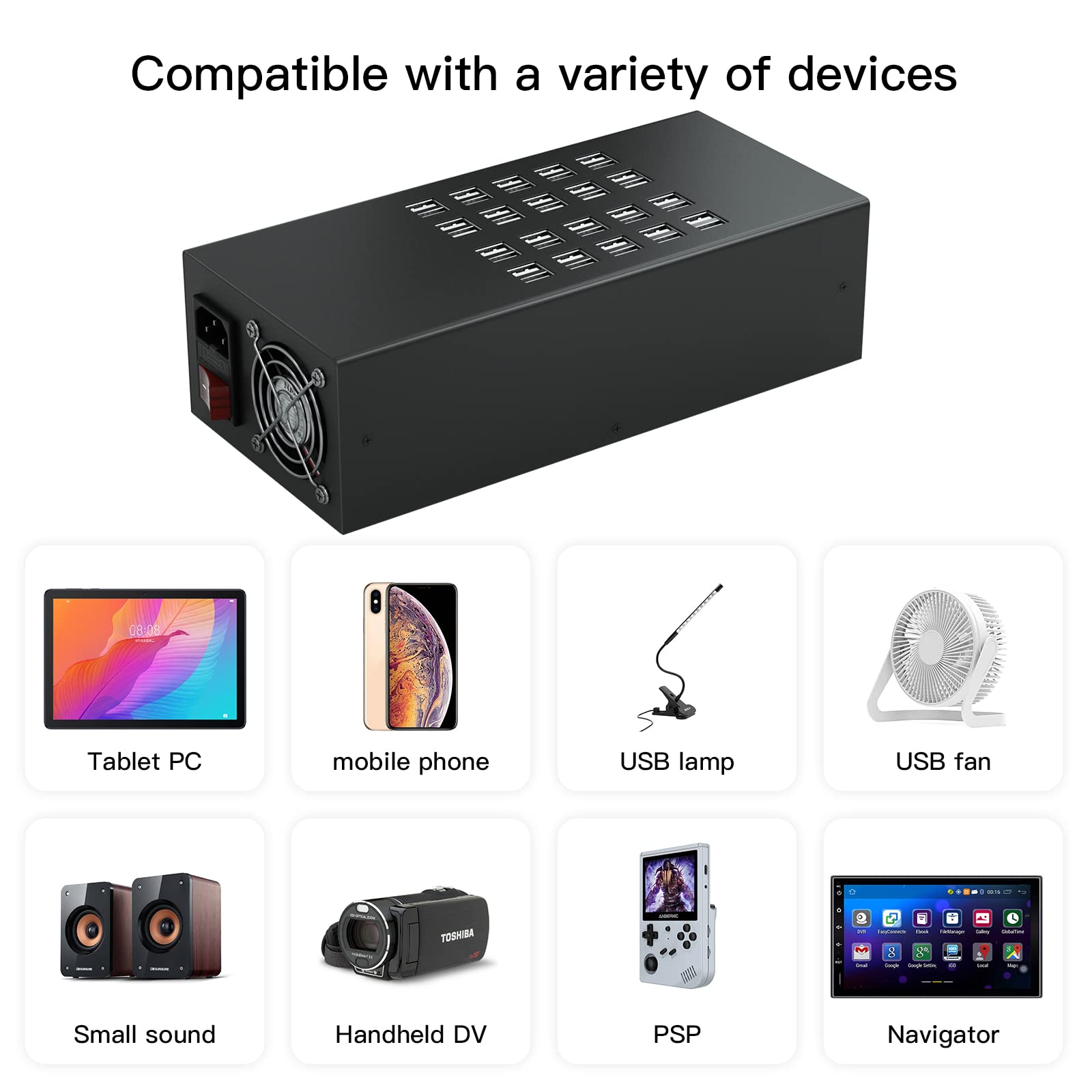 40-in-1 USB Charging Station with 300W Power - 40 Port Multi-Device Charger for iPhone, iPad, Samsung, Tablets & Electronics | Perfect for Offices, Schools, Homes & Travel