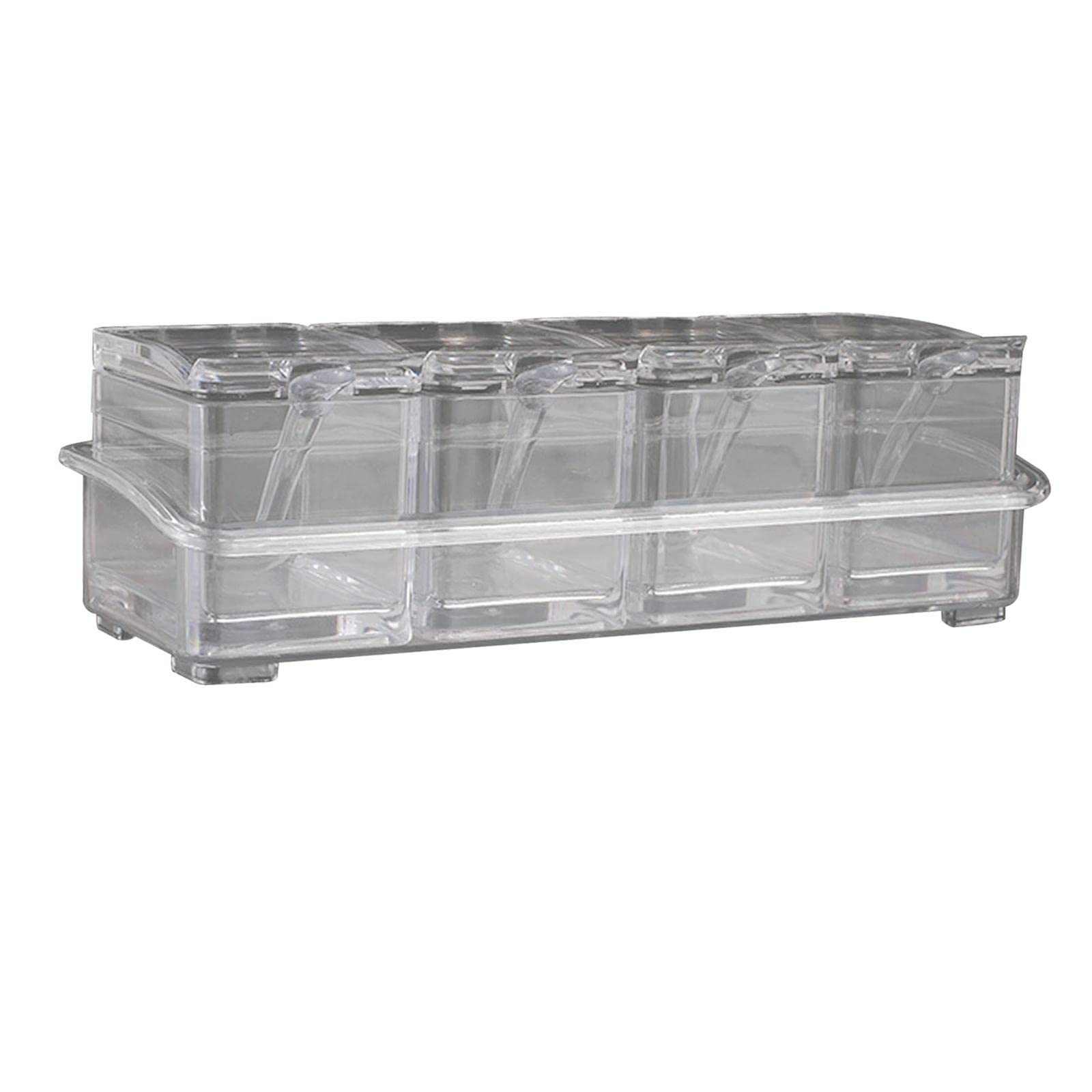 Bddalpke 4-Compartment Clear Acrylic Seasoning Box Set - Spice Rack Organizer for Salt, Pepper & Condiments - Perfect for Kitchen Countertop & Dining Table Storage