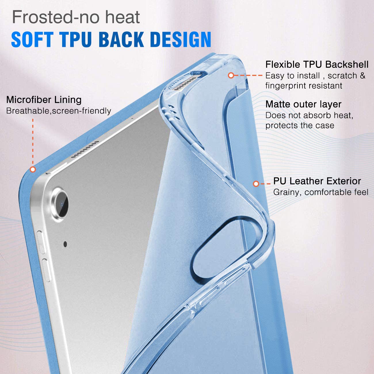 DUNNO iPad Air 6th Gen (2024) 11 Inch Case & iPad Air 5th/4th Gen (2022/2020) 10.9 Inch Protective Cover with Pencil Holder - Slim Lightweight Design, Soft Frosted Back, Auto Wake/Sleep Feature (Sky Blue) - Perfect for Work, School & Travel Protection
