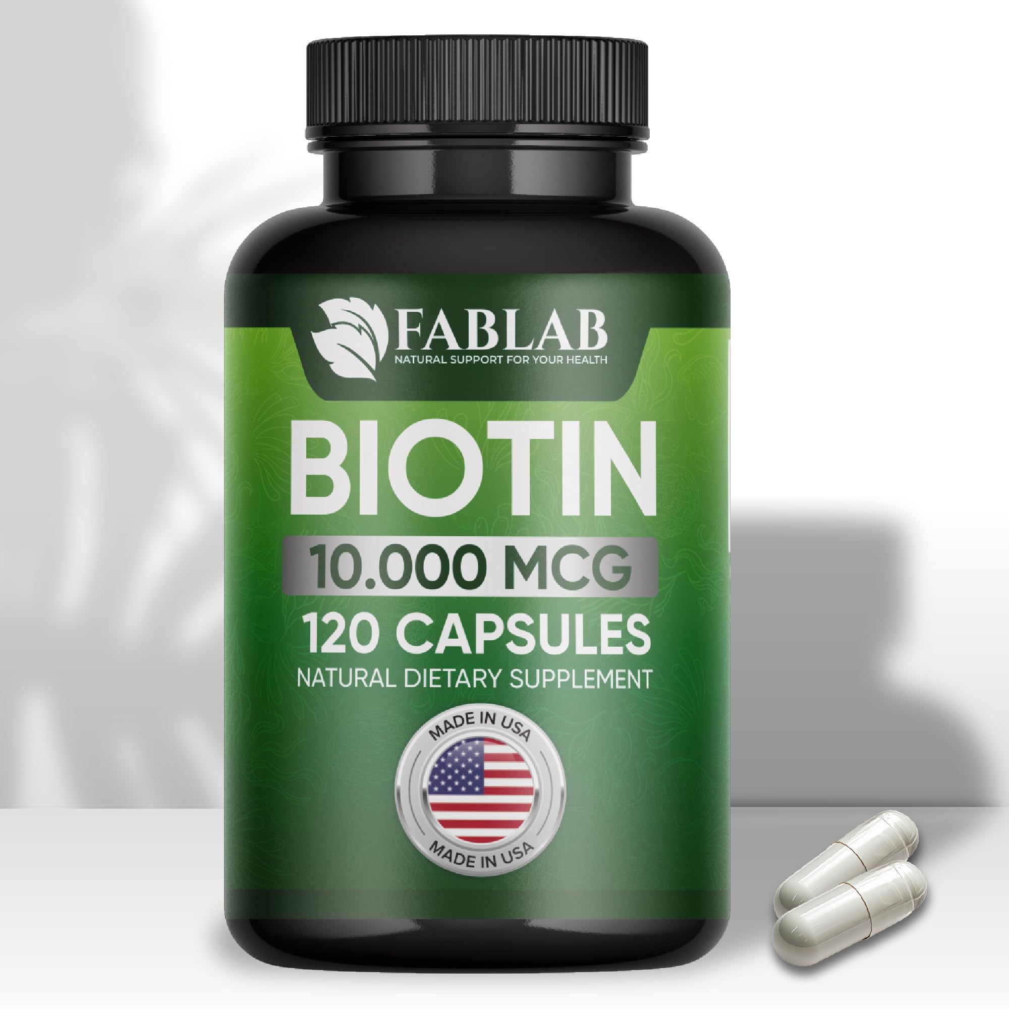 FabLab Biotin 10000 mcg with Collagen & Keratin - Hair Skin Nails Supplement for Women & Men - Supports Healthy Hair Growth, Strong Nails & Glowing Skin - Made in USA, 120 Capsules - Perfect for Daily Beauty Routine & Wellness Support