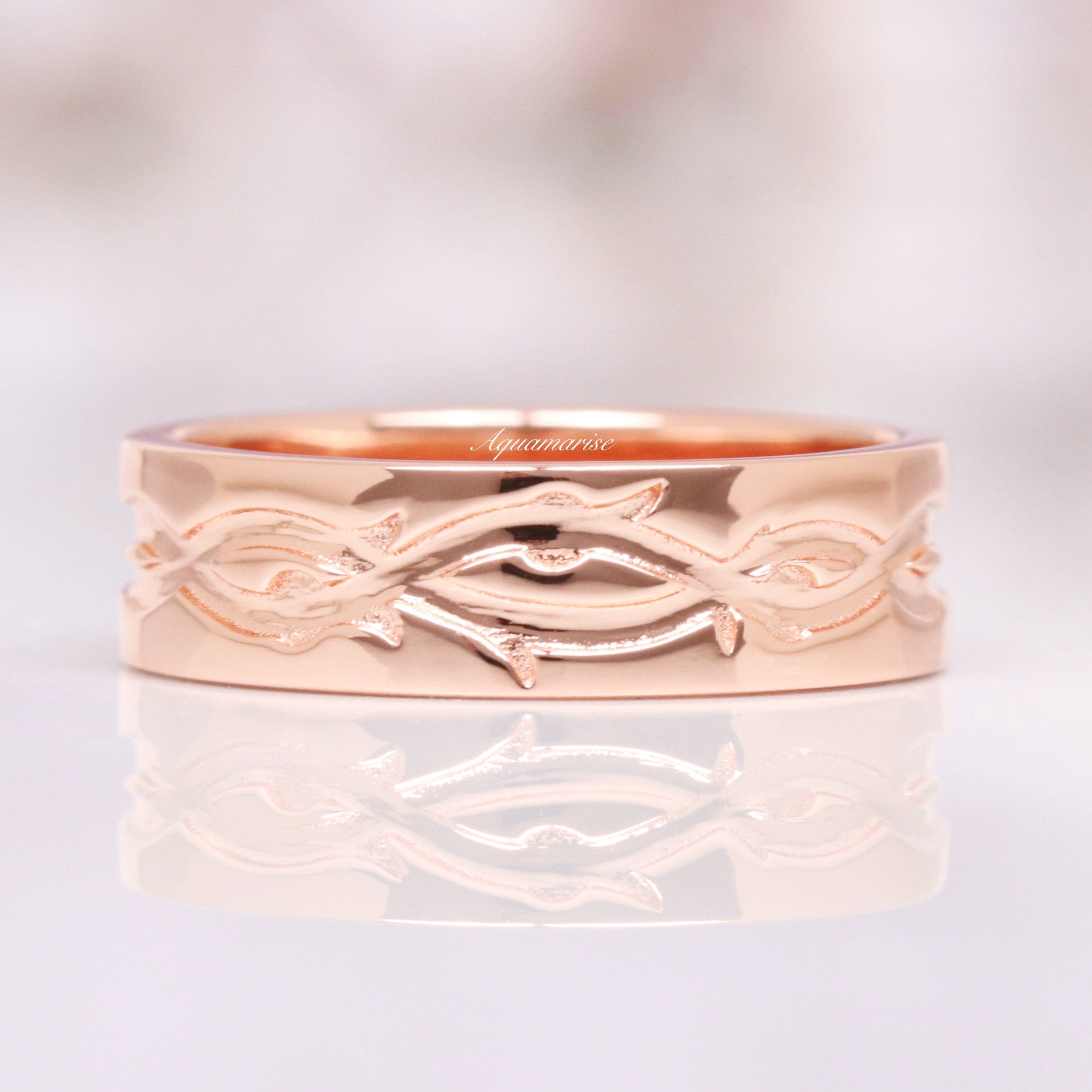 6MM 14K Rose Gold Vermeil Leaf Wedding Band for Women - Elegant Nature-Inspired Wedding Ring for Brides, Anniversaries & Special Occasions
