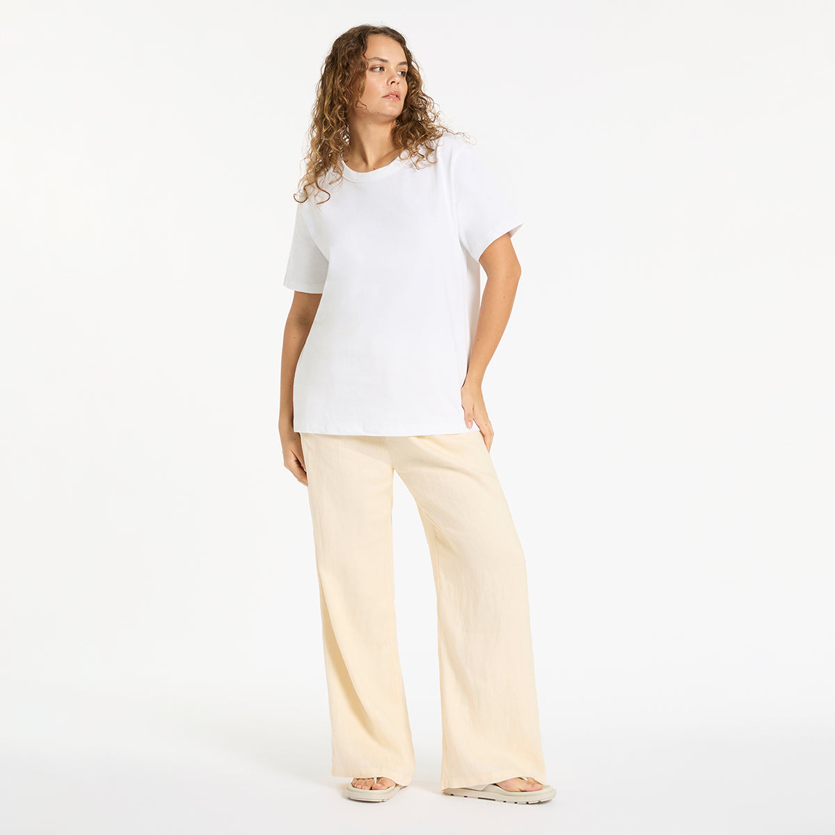 Feels Right Women's T-Shirt - Soft Cotton Crewneck Tee in Off White | Casual Everyday Wear & Layering Essential