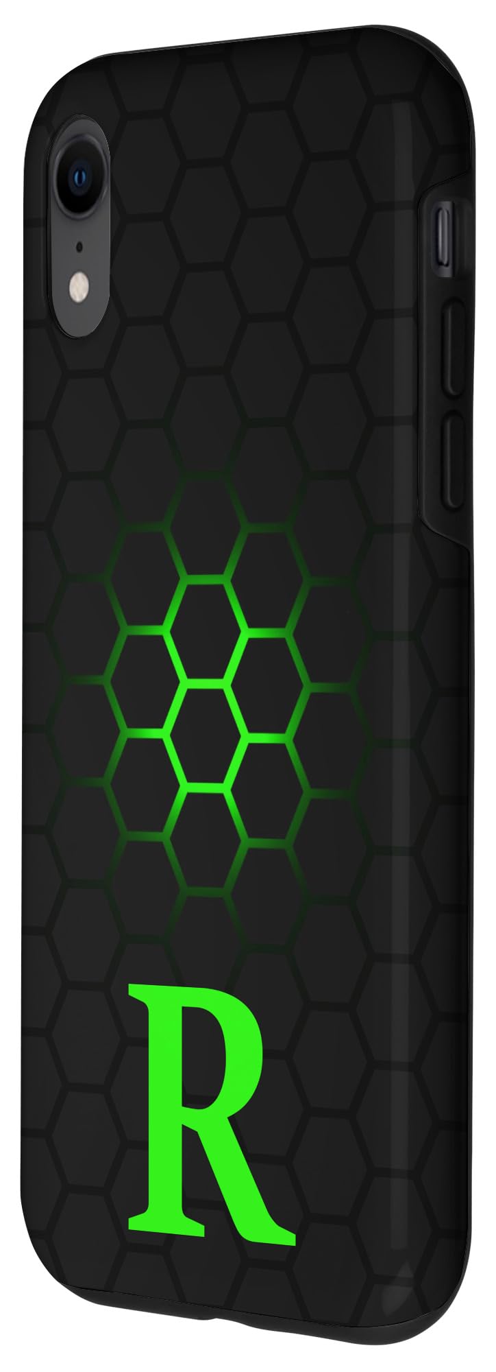 iPhone XR Lime Green Black Phone Case with Letter R - Stylish Green R Initial Case for Everyday Protection and Personalization