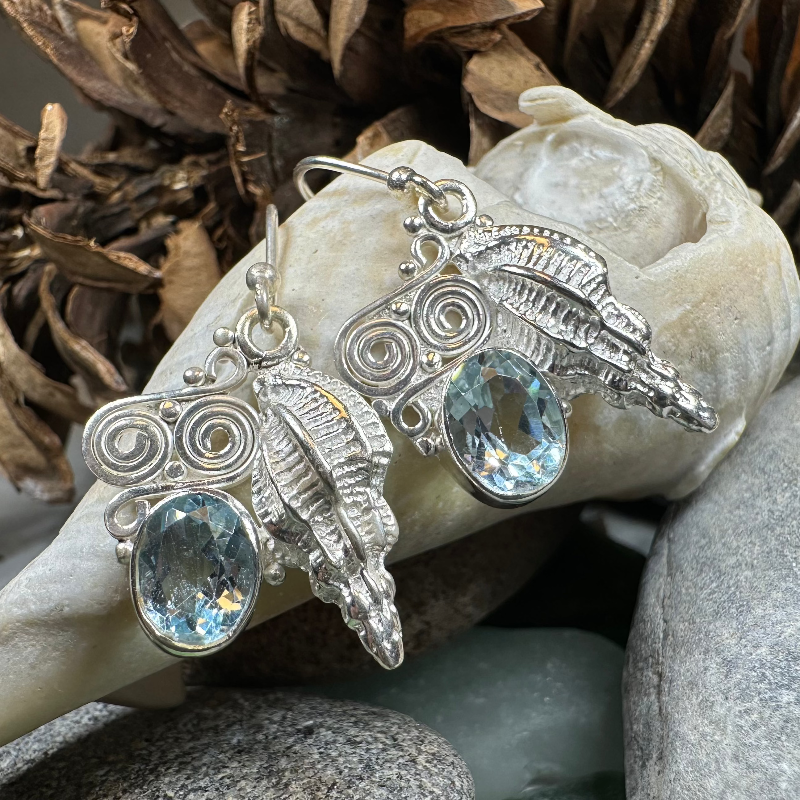Blue Ocean Shell Earrings for Women - Handmade Beach Jewelry, Boho Chic Dangle Earrings for Summer, Vacation, and Party Accessories