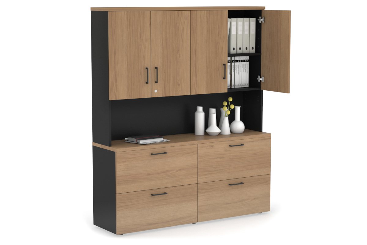 Small Lateral Filing Cabinet with Hutch and Doors - 1600W x 750H x 450D - Perfect for Office Organization and Document Storage