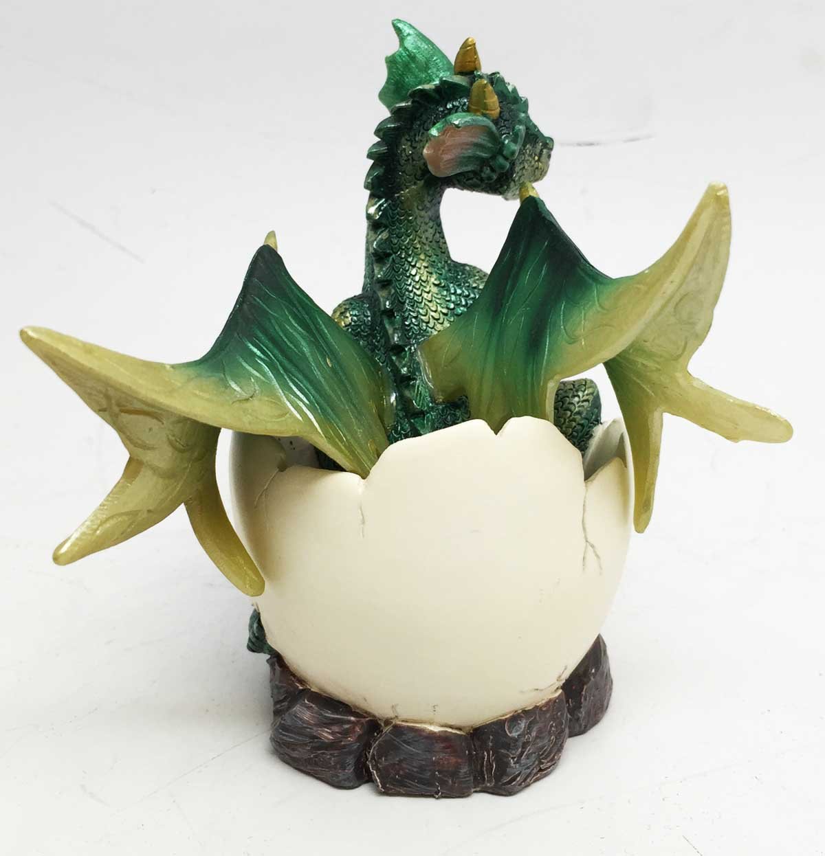 Smiling Green Baby Dragon Hatching from Egg - Handcrafted Collectible Figurine for Fantasy Decor, Gift & D&D Game Accessories