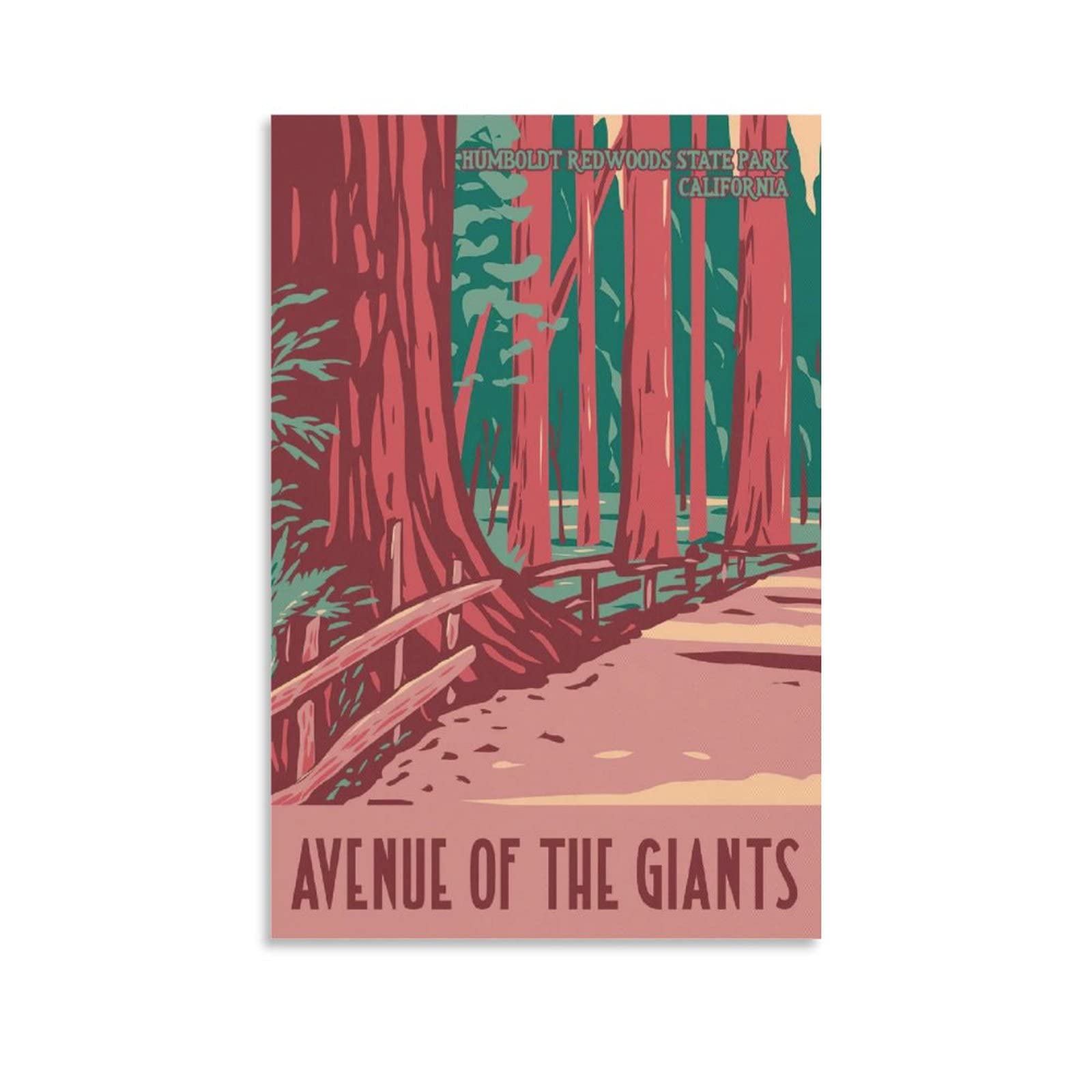 Vintage Humboldt Redwoods State Park California Travel Poster - Tree & Grass Canvas Wall Art Print (20x30cm/8x12in) - Nature Inspired Home Decor for Living Room, Bedroom, Office - Perfect for Nature Lovers & Travel Enthusiasts
