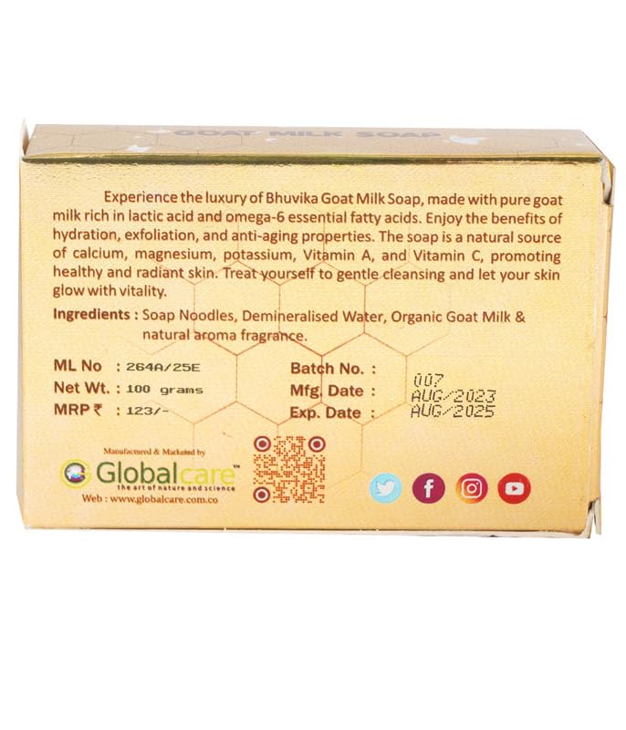 Bhuvika Natural Goat Milk Soap - 100g for Soft & Glowing Skin | Gentle Cleansing Bar for Dry, Sensitive Skin | Perfect for Daily Face & Body Care