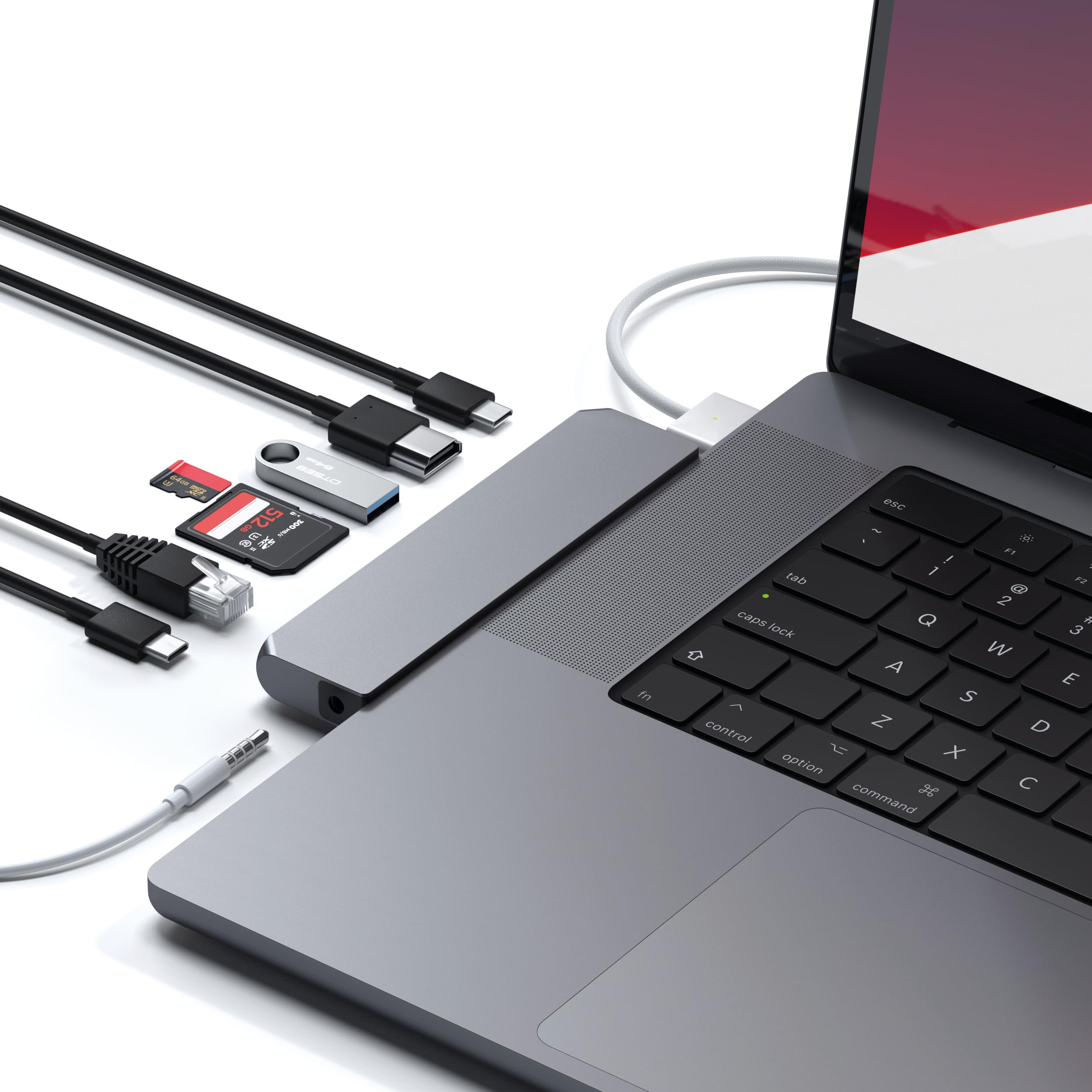 SATECHI USB-C Hub Multiport Adapter Pro Hub Max - 7-in-1 USB4 Hub with USB-A 3.0, USB-C Data, Gigabit Ethernet, SD/Micro SD Card Reader & 3.5mm Audio Jack - Compatible with M2/M1 MacBook Pro/Air (Space Gray) | Perfect for Work, Travel & Home Office Connectivity