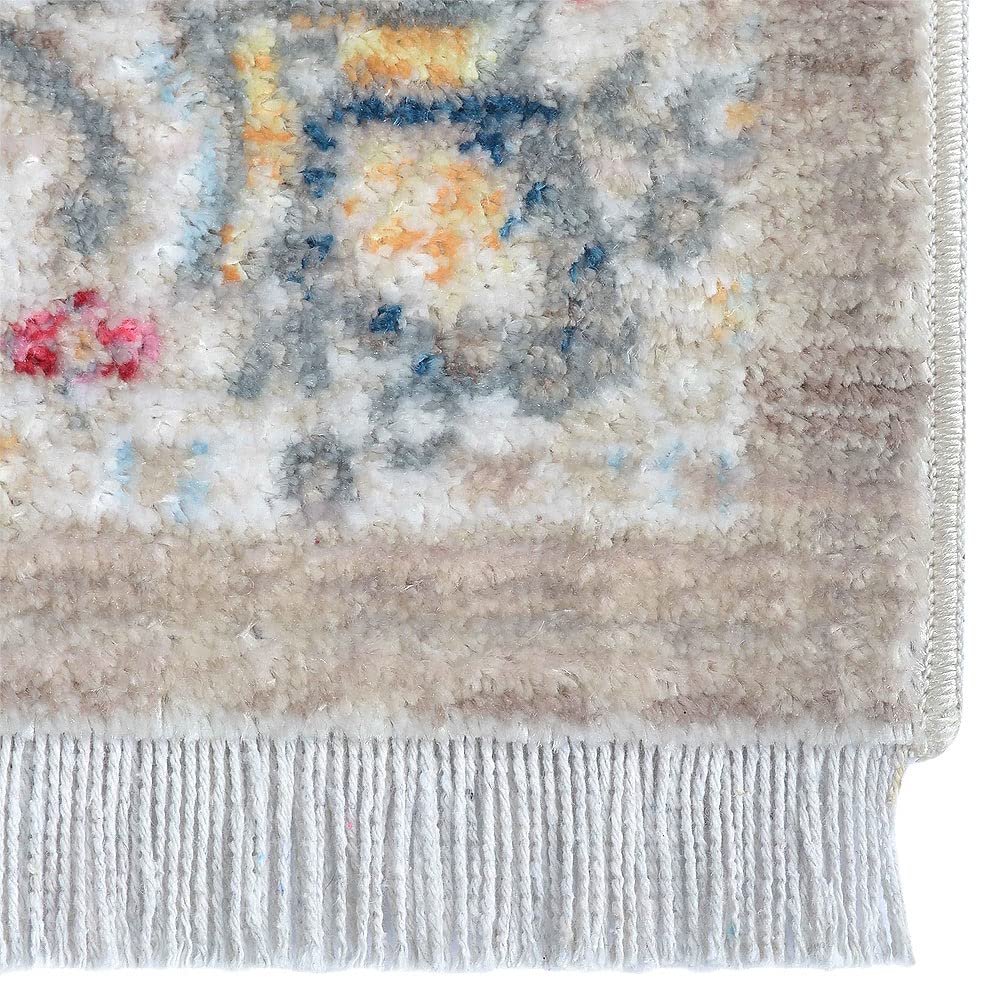 Machine Made Polyester Area Rugs 4'x5'11'' - Classic Oriental Traditional Design Low Pile Rectangle Rug in Beige & Black (M00093) | Perfect for Living Room, Bedroom & Office Decor