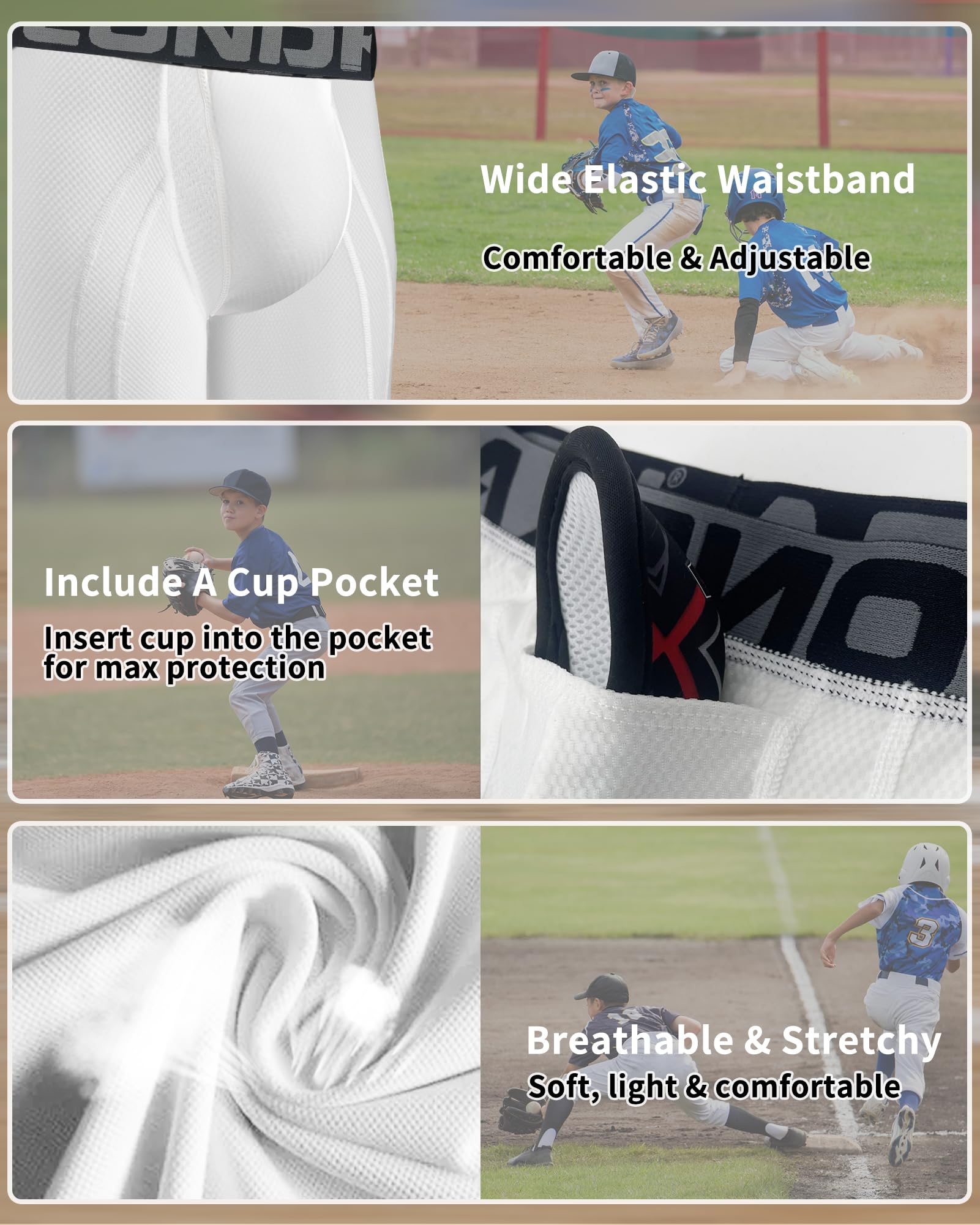 2-Pack Boys Compression Shorts with Cup Pocket - Youth Protective Sliding Underwear for Baseball, Football & Soccer - Moisture-Wicking Athletic Base Layer for Sports Training & Games