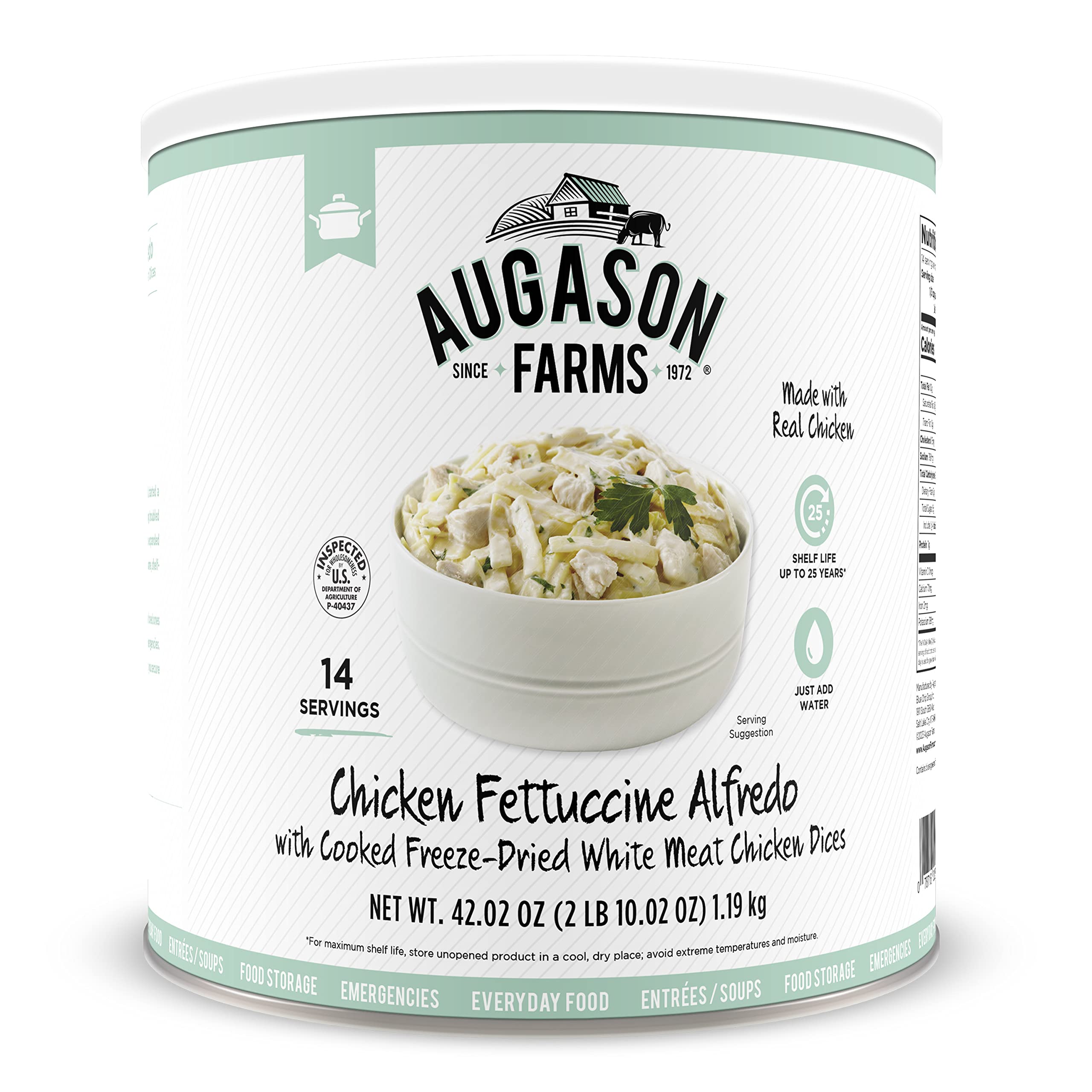 Augason Farms Freeze Dried Chicken Fettuccine Alfredo Kit - 42.02 Oz No. 10 Can - Emergency Food Supply, Camping Meals & Survival Food Storage