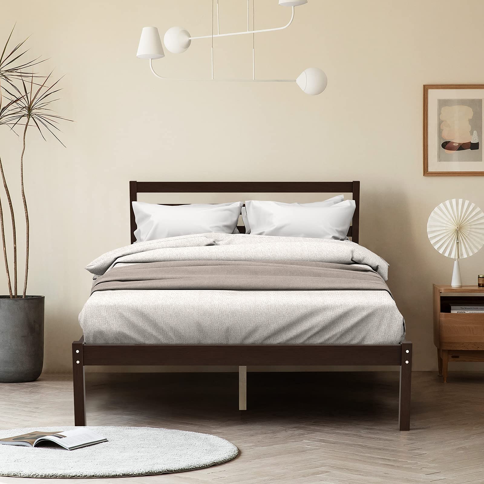 Giantex Full Size Wood Platform Bed Frame with Paneled Headboard - Sturdy Wood Slat Support, No Box Spring Needed, Espresso Finish - Perfect for Modern Bedrooms, Guest Rooms & Dorm Rooms