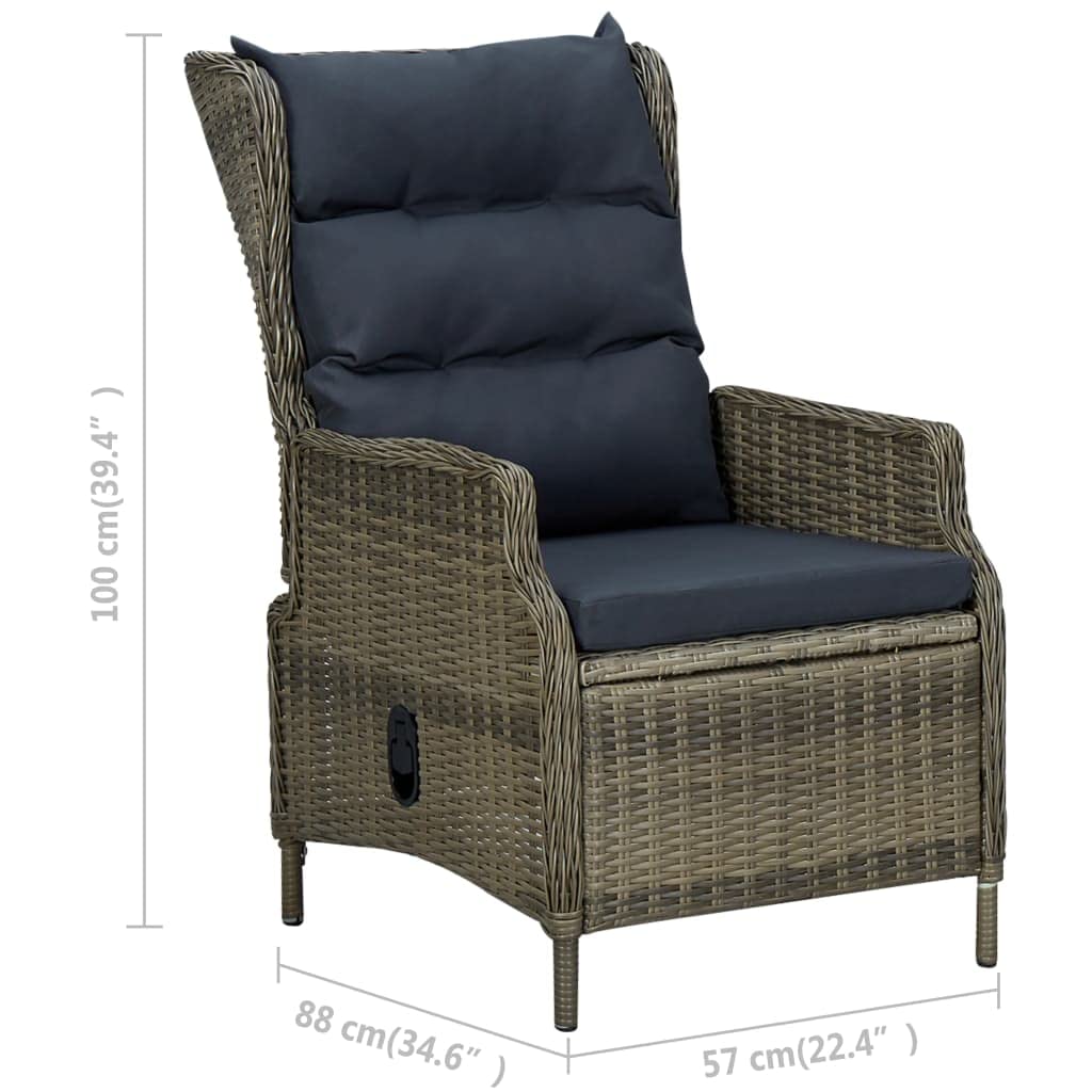 CHARMMA Reclining Patio Lounge Chair with Cushions - Brown Poly Rattan Outdoor Furniture for Garden, Poolside & Backyard Relaxation