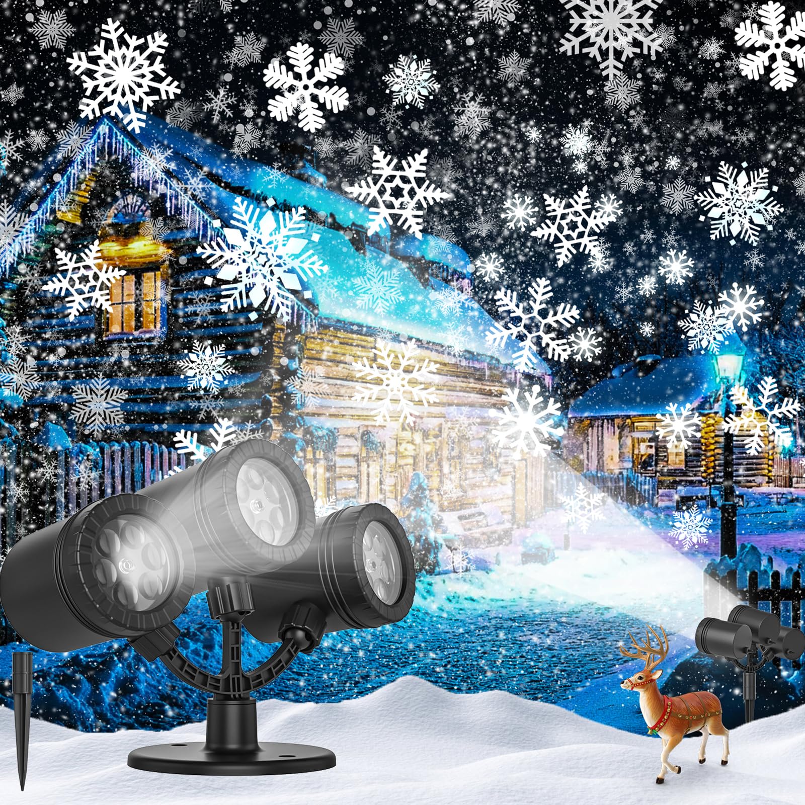 2024 Upgraded Christmas Snowflake Projector Lights Outdoor - Waterproof LED Snowfall Projector with Dynamic Effects for Holiday Decorations | Perfect for Yard, Garden, House, and Party Decor