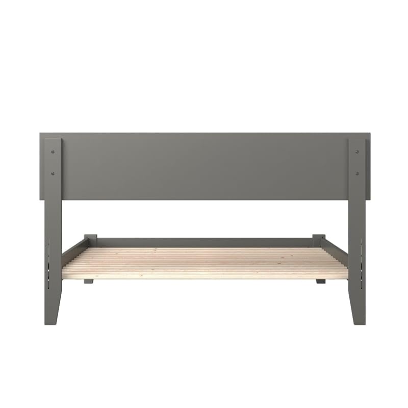 BOWERY HILL Modern Solid Wood Full Size Platform Bed with USB Charging Ports - Gray Wooden Bed Frame for Master Bedroom, Guest Room & Small Spaces