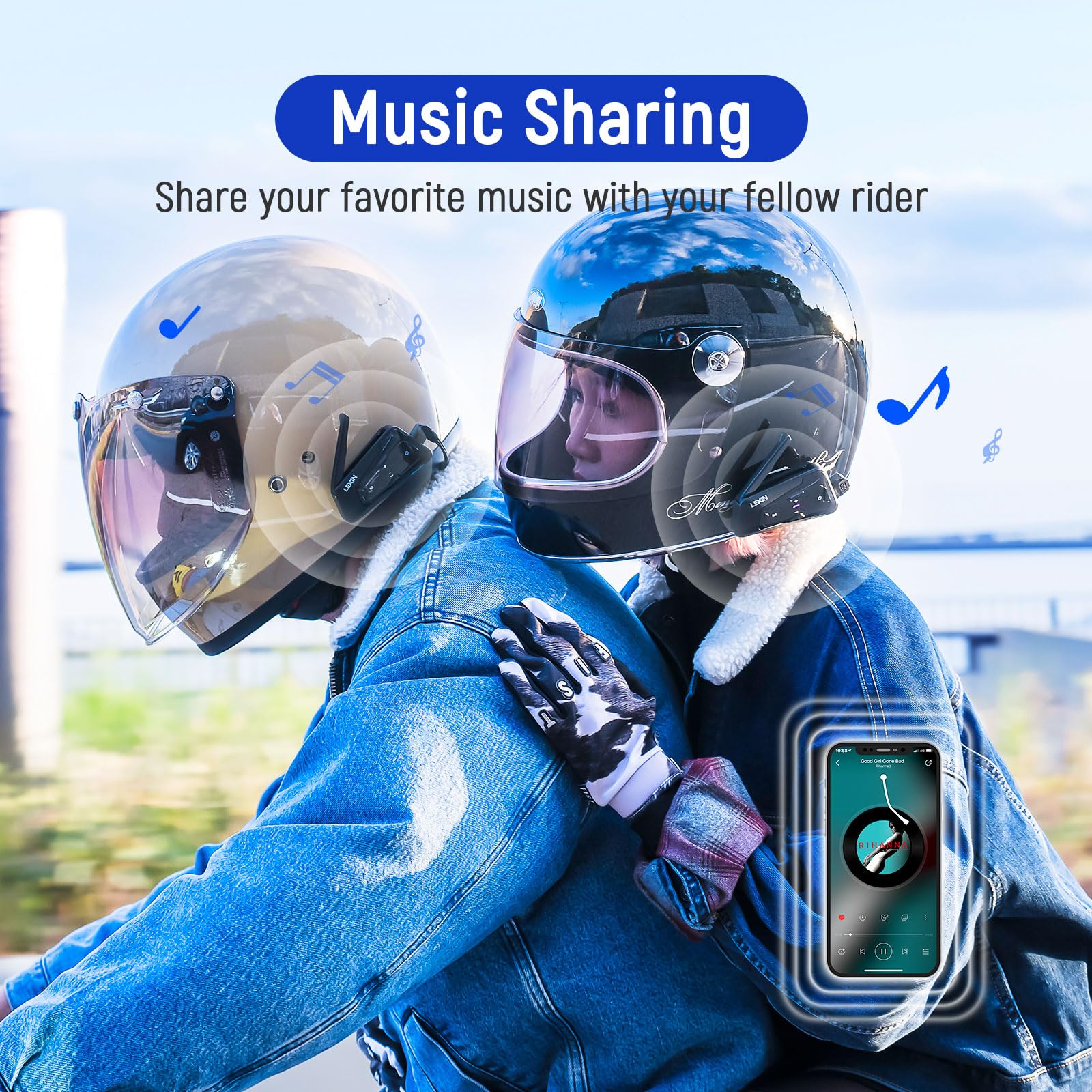 LEXIN MeshCom Motorcycle Bluetooth Headset - Mesh Group Helmet Communication System with Audio Multitasking, Music Sharing & IP67 Waterproof - Dual Pack for Riders (Ideal for Group Rides, Touring & Daily Commuting)