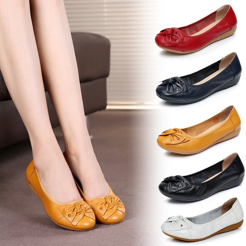 Women's Genuine Leather Loafers Slip-On Shoes - Comfortable Casual & Office Wear for Everyday Use