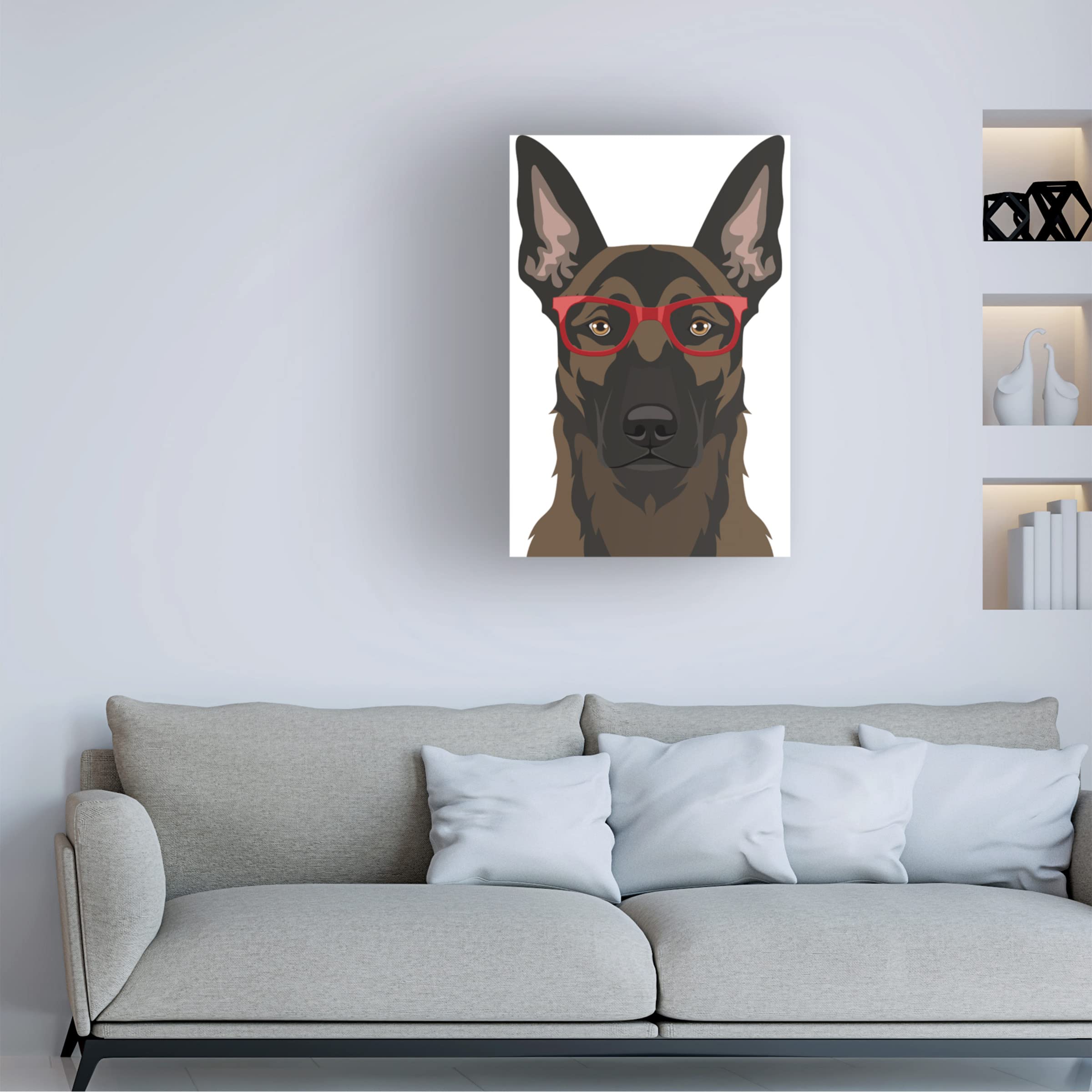 Belgian Malinois Wearing Hipster Glasses Canvas Wall Art - Premium Dog Portrait Painting for Pet Lovers - Perfect for Living Room, Bedroom & Office Decor