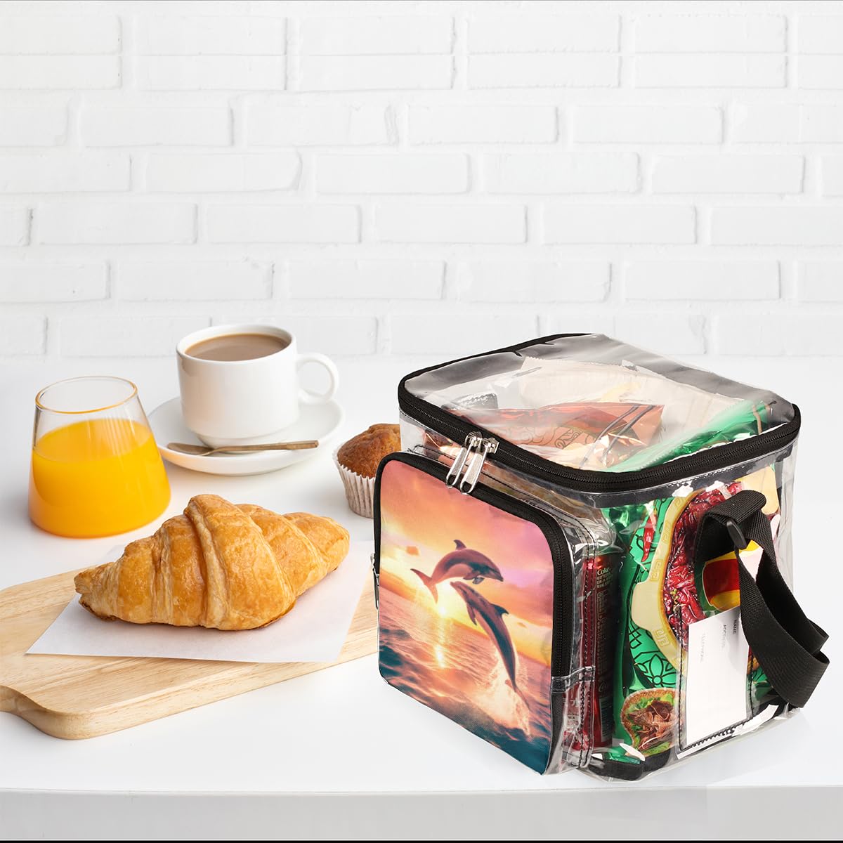 Dolphin Print Clear Tote Bag with Handles - Transparent Crossbody Shoulder Beach Bag for Lunch, Outdoor, Travel, Picnic, Concerts & Sports Events | Stadium Approved Waterproof PVC Bag for Women & Kids | Perfect for Beach Days, Pool Parties & Summer Outings