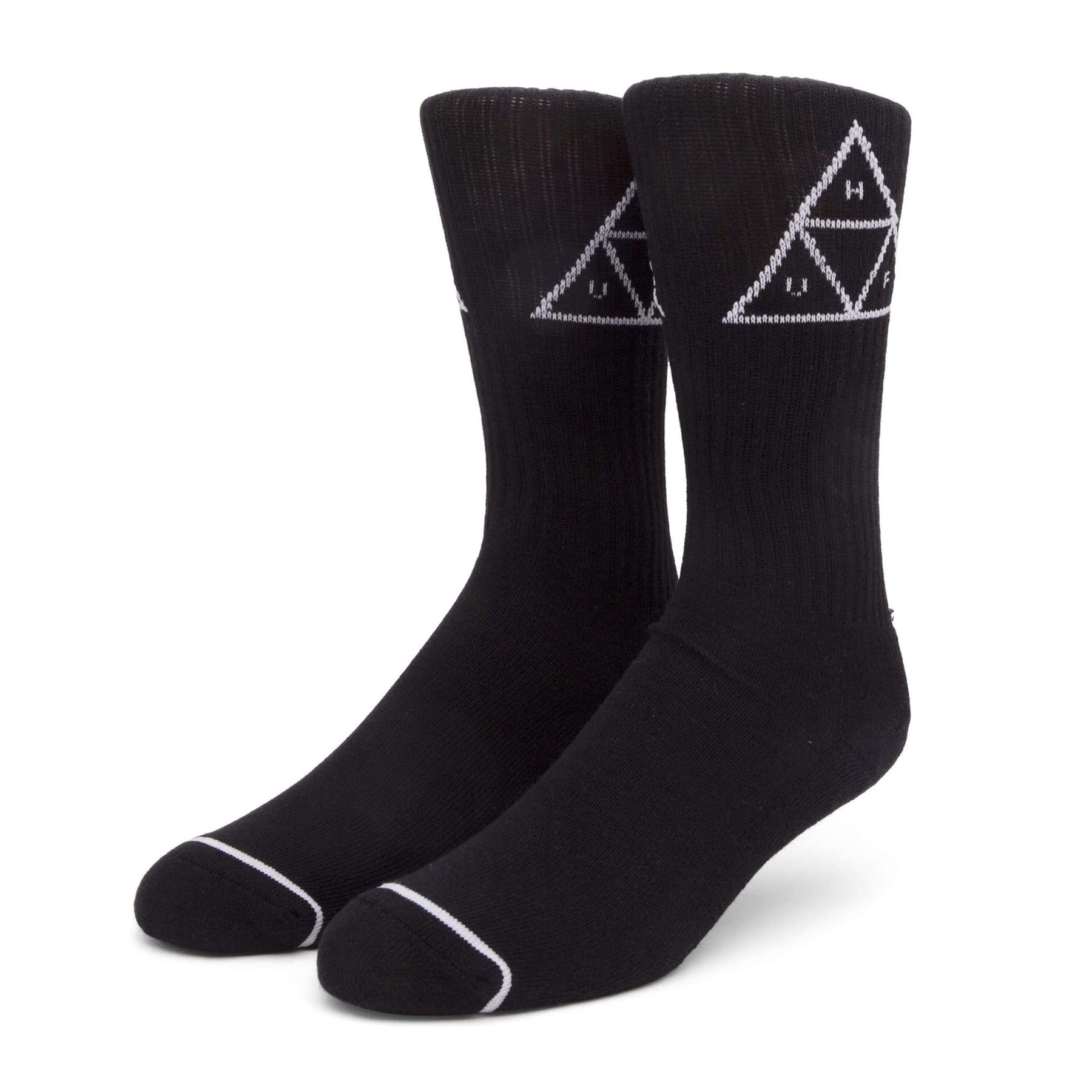HUF Essentials Triple Triangle Crew Socks for Men - Breathable Athletic Socks for Running, Gym & Casual Wear - Pack of 3 Pairs