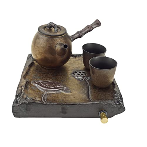 Vintage Japanese Style Porcelain Teapot Set with Iron Clay Teapot, Tea Tray & Cups - Chinese Ceramic Tea Set for Home, Office & Gift Giving