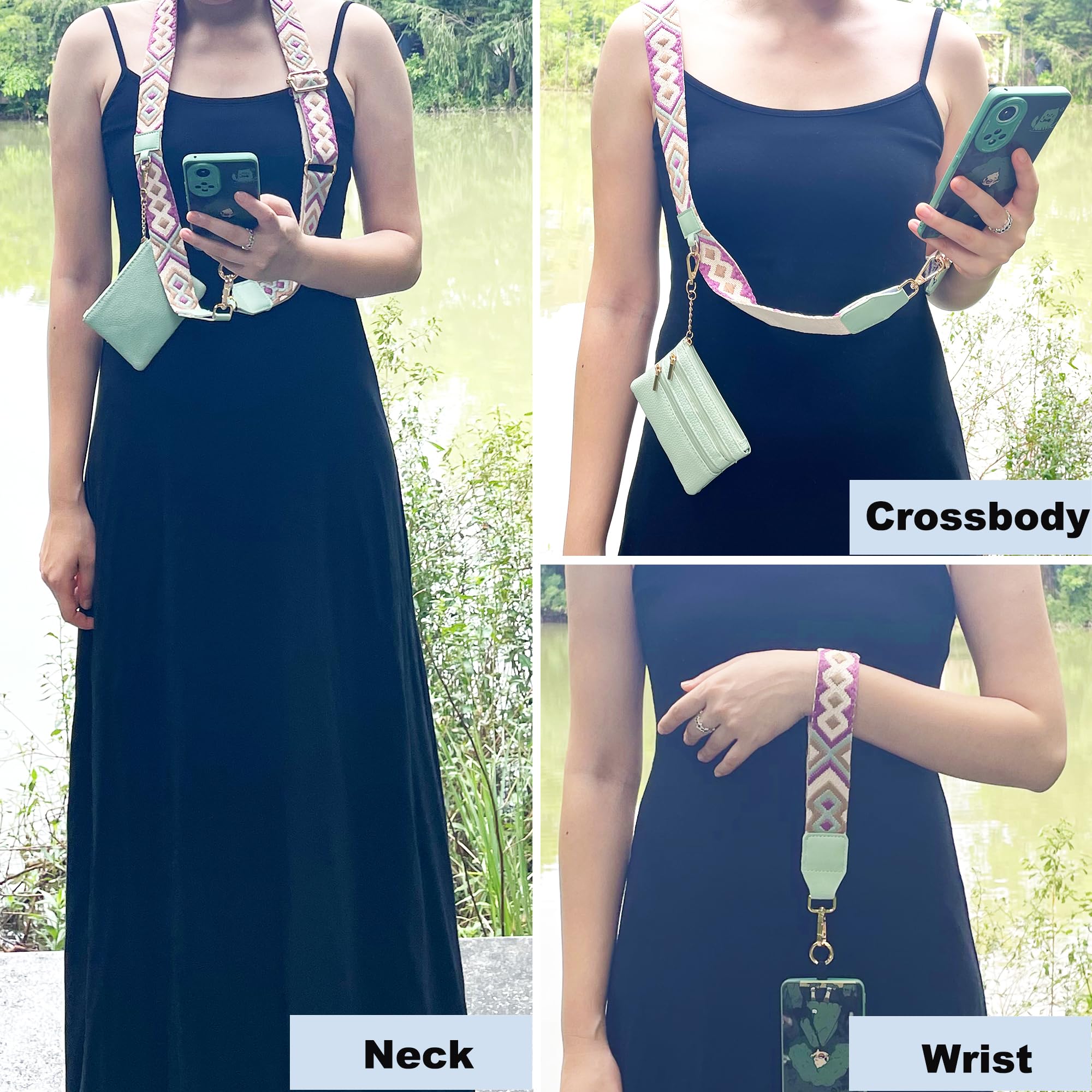 Adjustable Crossbody Phone Strap with Zippered Wallet Pouch - Universal Clip-On Design for All Smartphones - Hands-Free Convenience for Travel, Shopping & Daily Use (Beige)