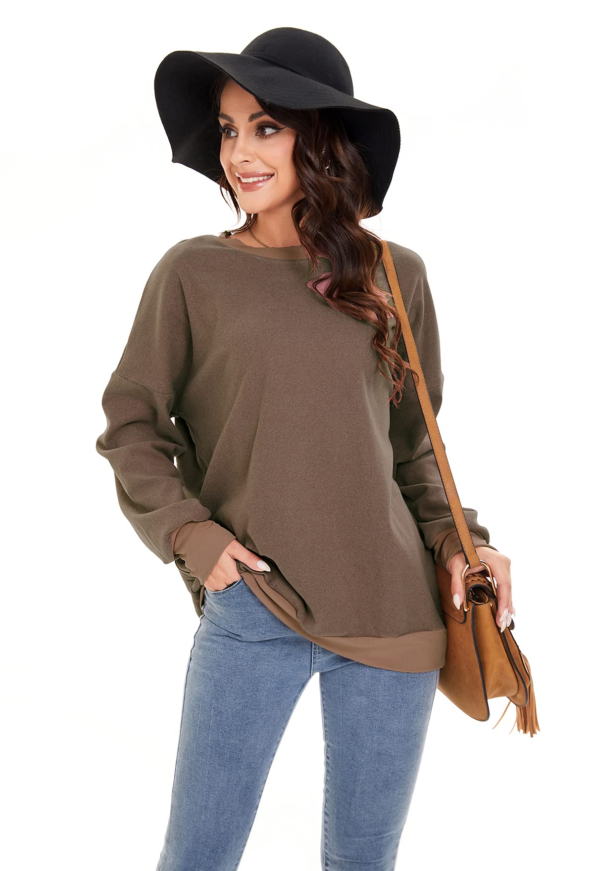 Women's Casual Crewneck Sweatshirt - Soft Long Sleeve Solid Color Pullover for Fall & Winter | Cozy Lounge Wear, Everyday Outfit, Street Style Fashion