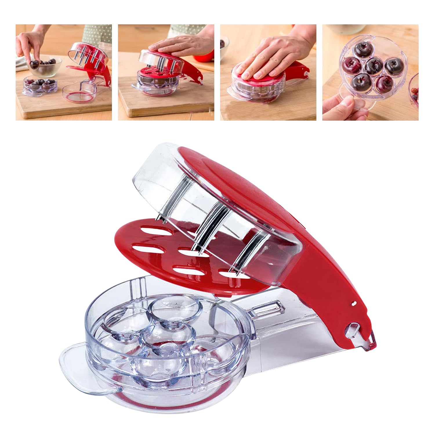 Premium Stainless Steel Cherry Pitter Tool - Easy Cherry Seed Remover & Olive Depitter for Kitchen - Portable Fruit Corer for Baking, Canning & Cooking
