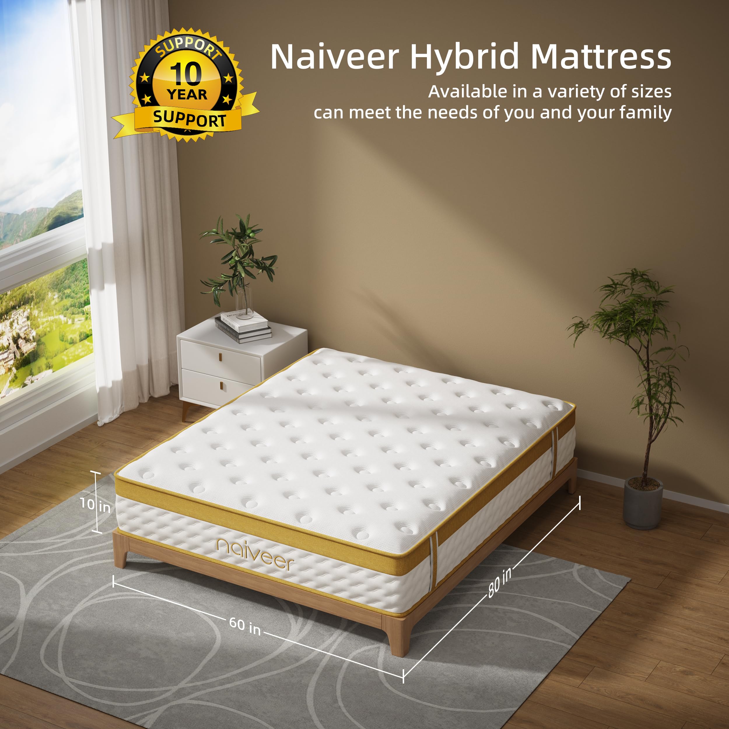 10 Inch Hybrid Queen Mattress in a Box - Cooling Gel Memory Foam & Pocketed Springs for Back Pain Relief, Pressure Relief, CertiPUR-US Certified - Perfect for Hot Sleepers & Side Sleepers, Ideal for Master Bedrooms & Guest Rooms