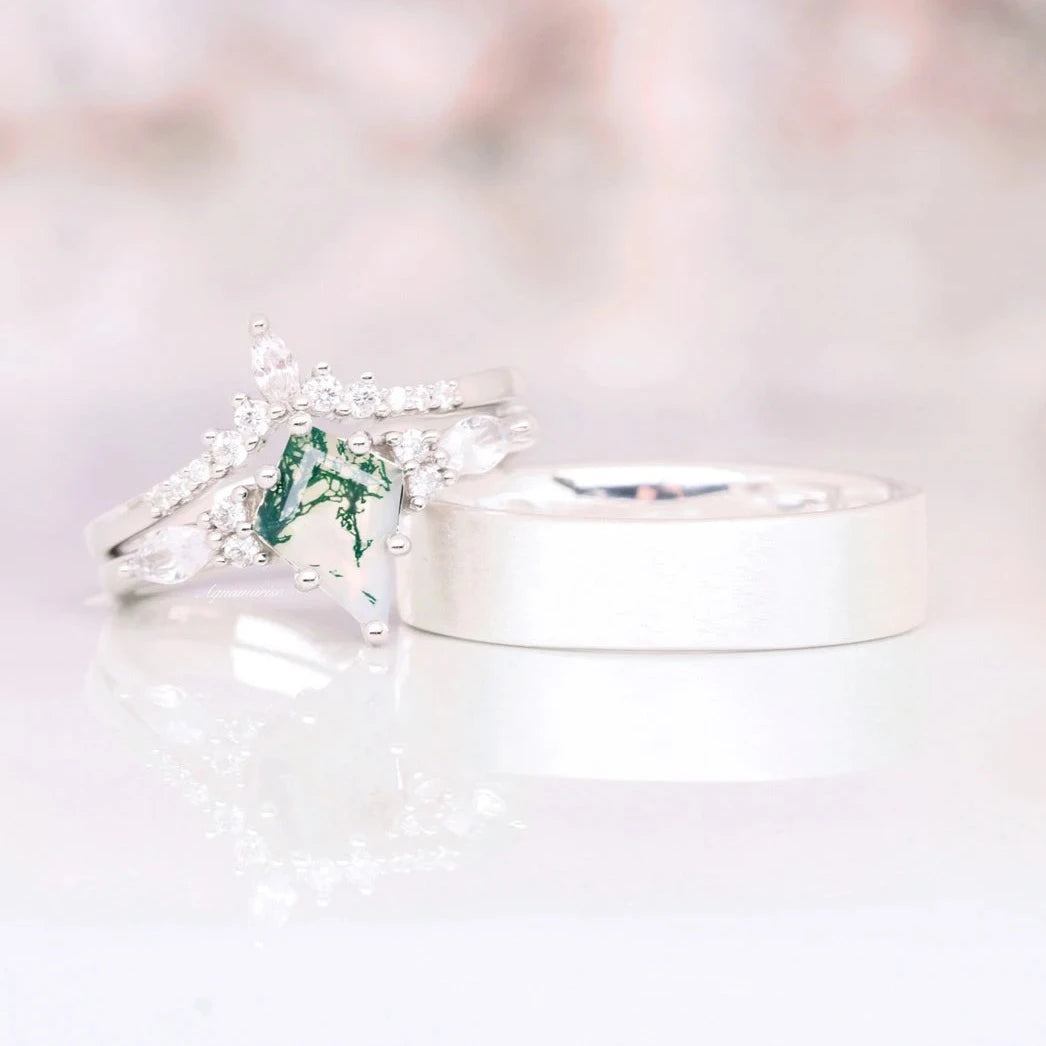 Skye Kite™ Green Moss Agate Couple Rings - Matching Promise Rings for Women & Men - Perfect for Anniversaries, Engagements & Romantic Gifts