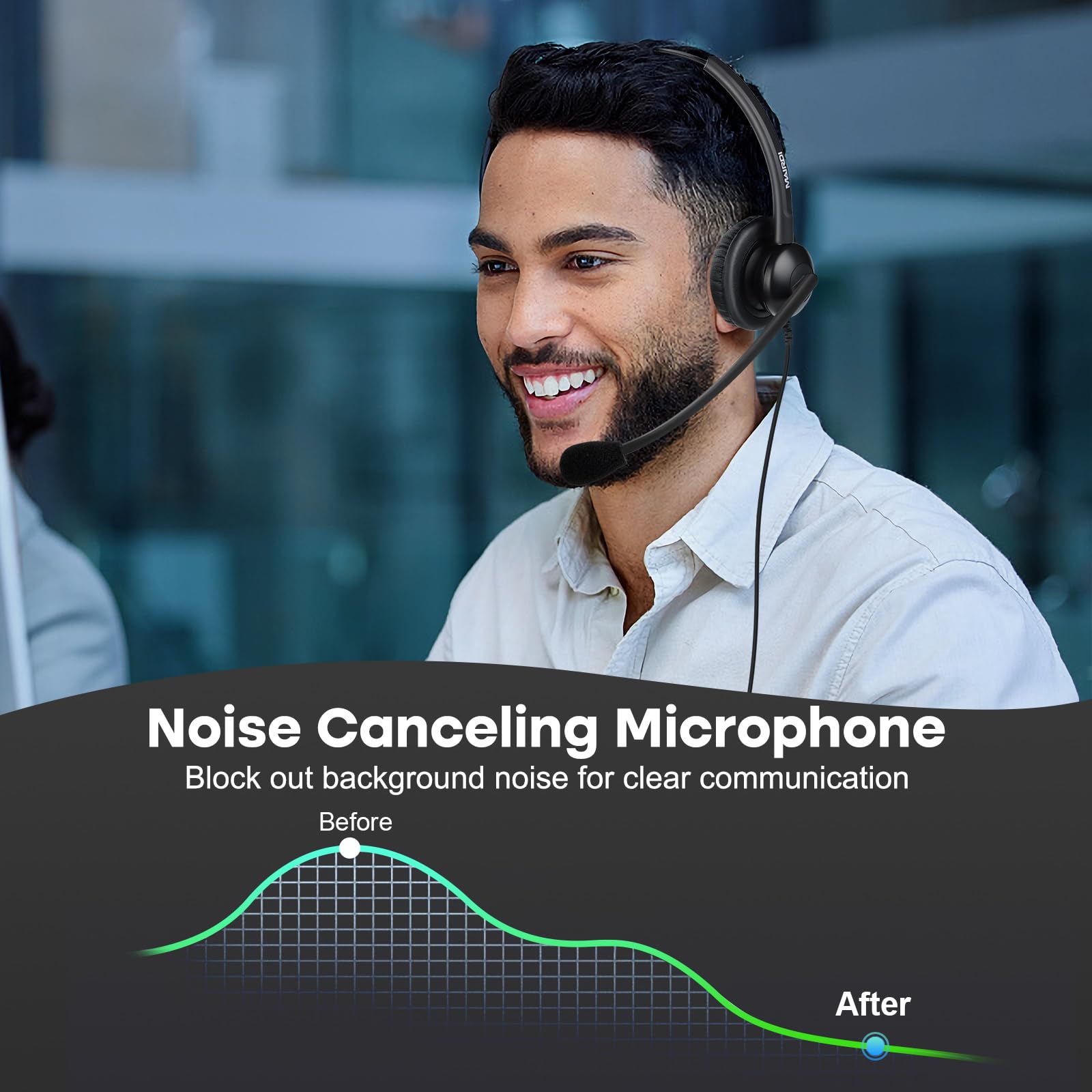 MAIRDI Noise Canceling Telephone Headset with Microphone - Binaural Office Headset for Call Centers, Compatible with Polycom Avaya Nortel - RJ9 & 3.5mm Jack for Landline Phones, Cell Phones, PC & Laptop - Ideal for Remote Work, Customer Service & Professional Calls