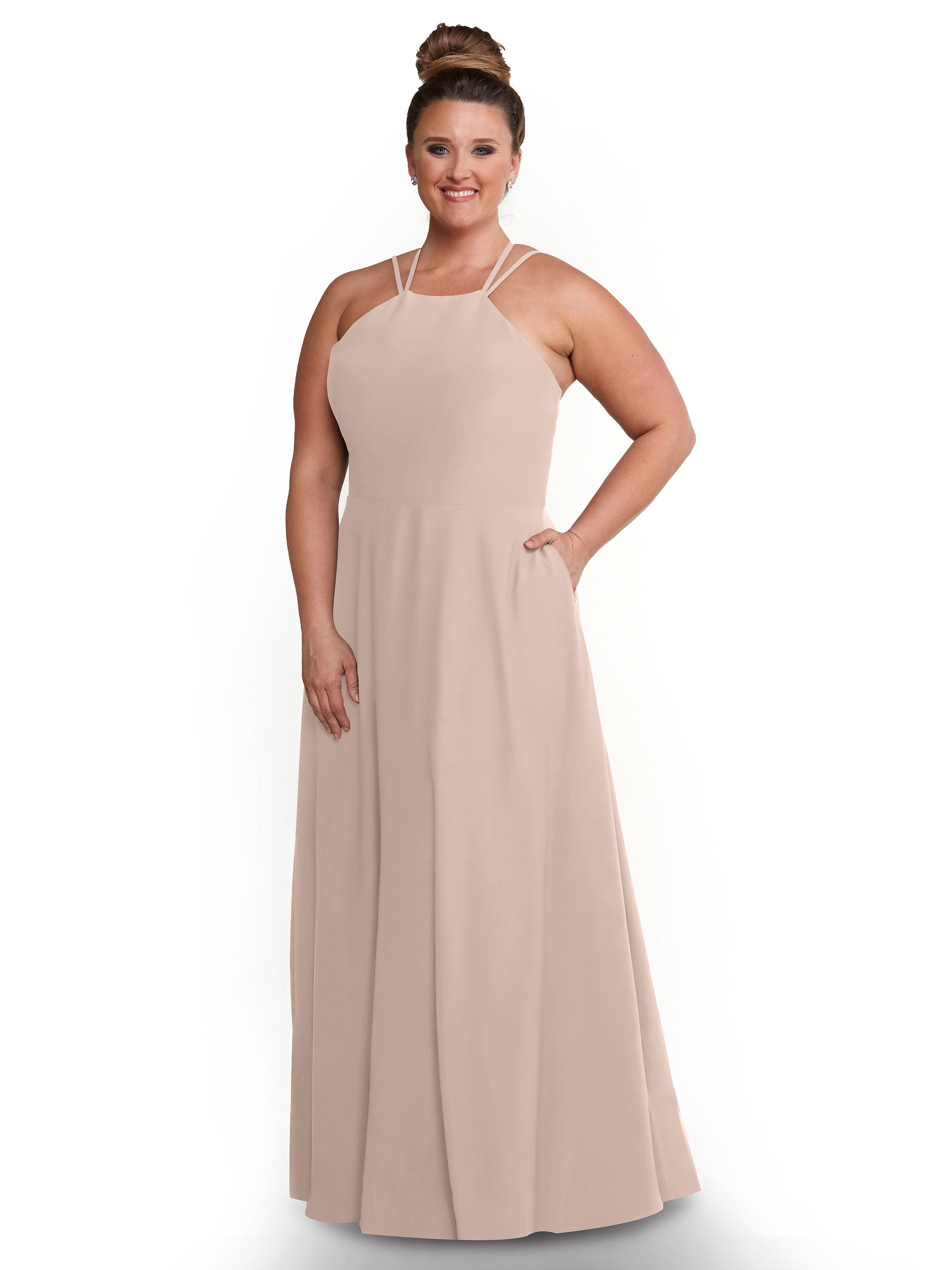 Elegant 83006 Stretch Chiffon A-Line Bridesmaid Dress with Halter Neckline - Perfect for Weddings, Formal Events & Special Occasions