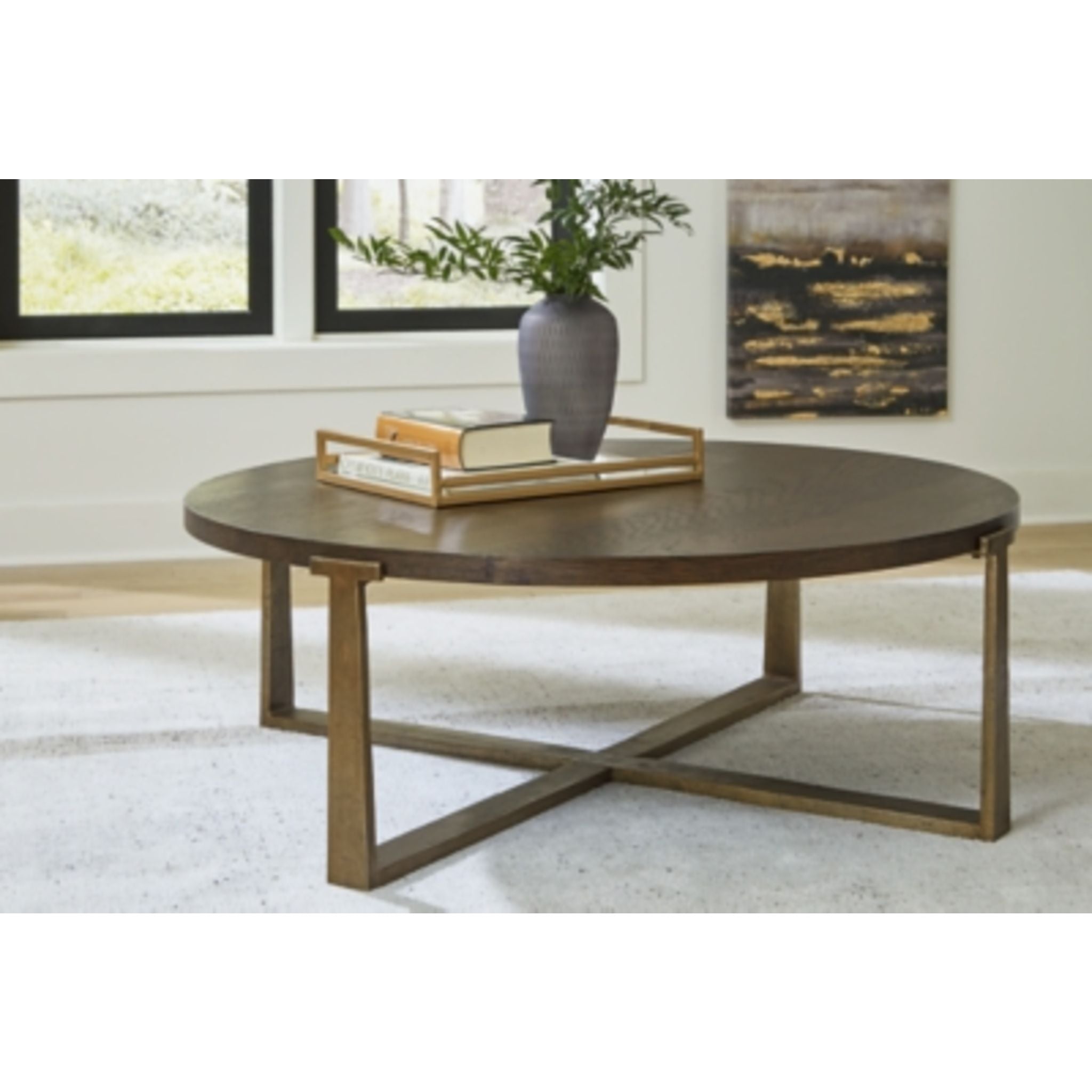 Balintmore Coffee Table - Brown/Gold Finish - Modern Living Room Centerpiece for Home Decor