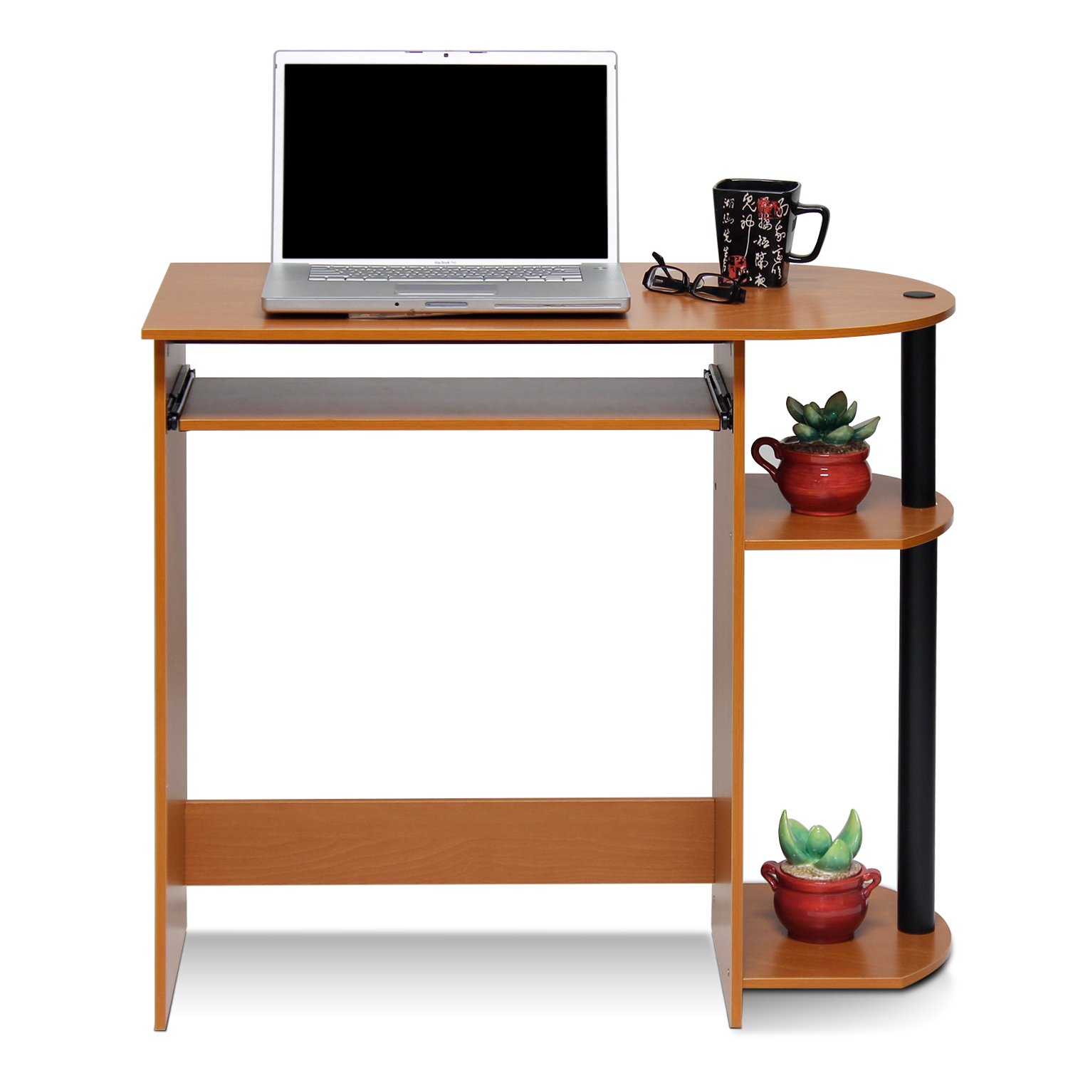 Furinno Simplistic Easy Assembly Computer Desk with Keyboard Tray - Light Cherry/Black Finish | Compact Home Office Desk for Small Spaces, Perfect for Remote Work & Study