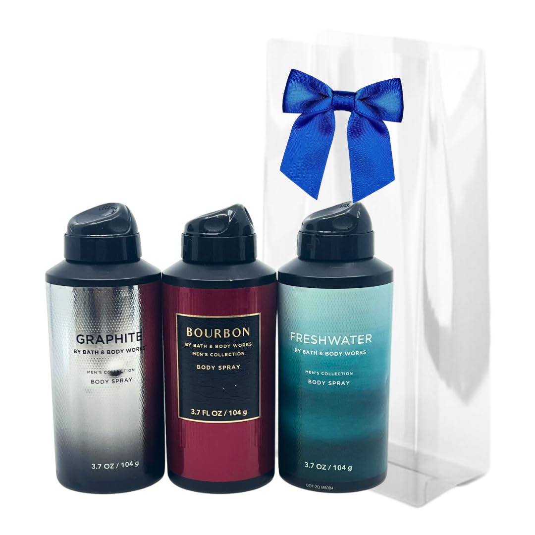 Bath and Body Works Holiday Gift Set - 3-Pack Deodorizing Body Spray (Graphite, Bourbon & Freshwater) 3.7oz Each - Perfect for Christmas Gifts, Stocking Stuffers & Self-Care