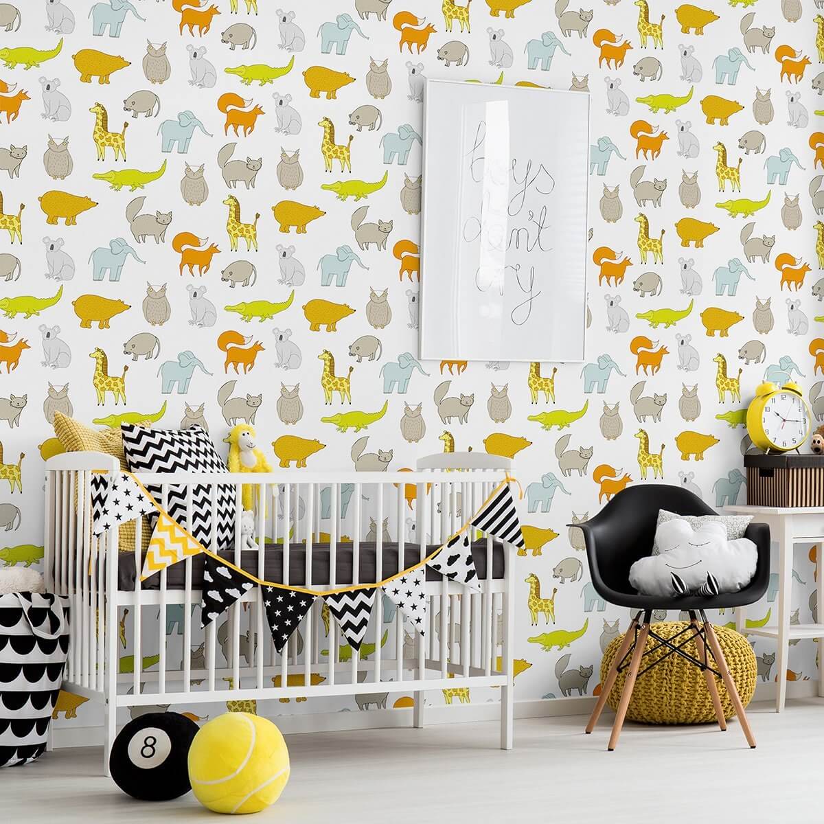 White and Tan Animals Baby Peel and Stick Removable Wallpaper - Self-Adhesive Nursery Decor for Kids Room, Bedroom, Playroom, Daycare - Easy to Apply & Remove