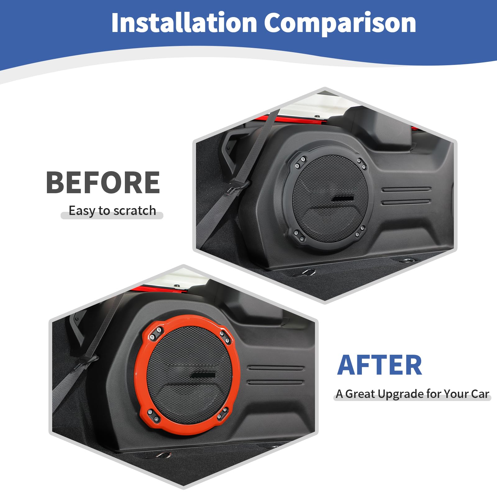 RT-TCZ Orange Speaker Cover Trim Ring for Jeep Wrangler JL Rubicon (2018-Present) - Interior Accessories & Sound System Upgrade for Off-Road Adventures