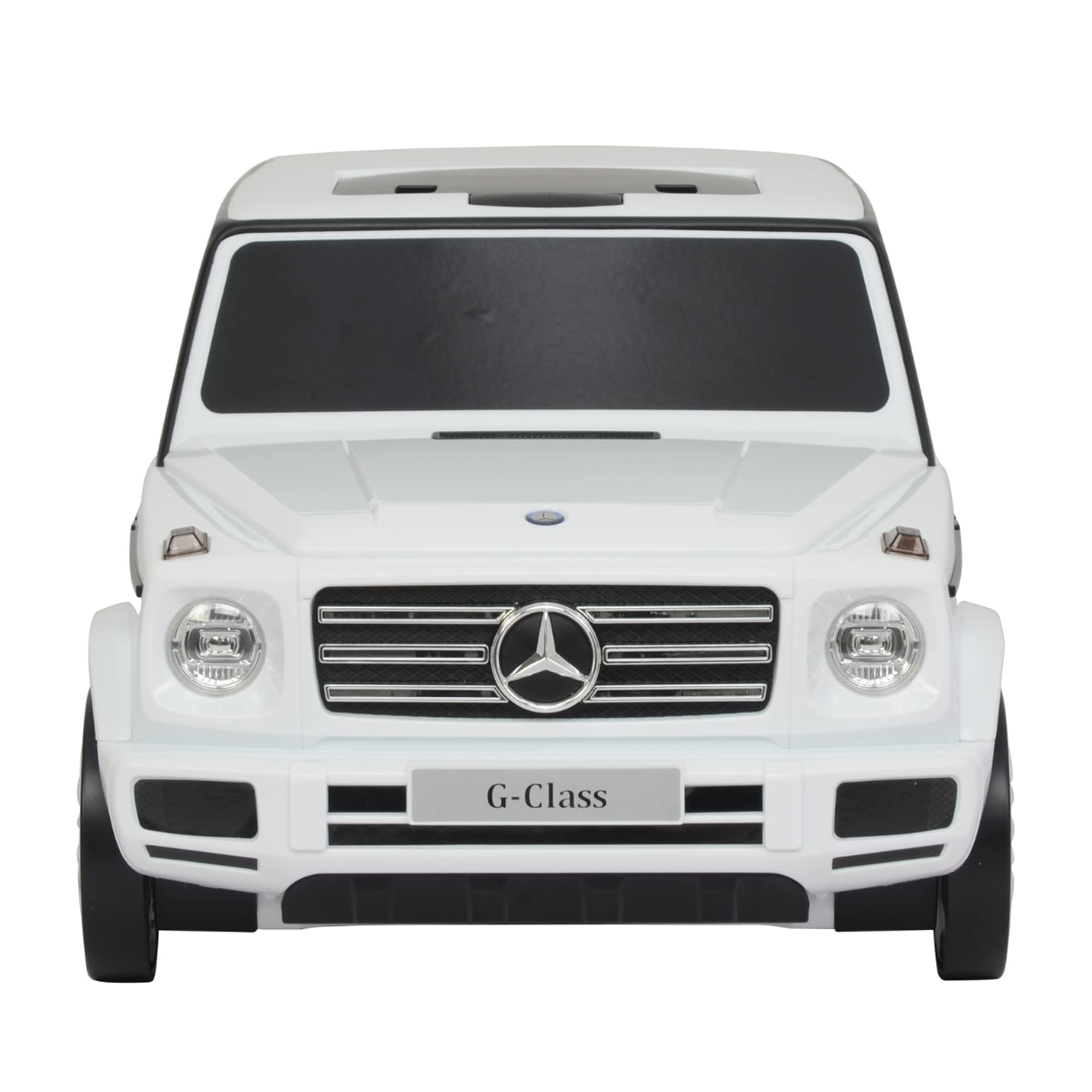 Mercedes G-Class Kids Ride-On Suitcase - Large All-in-One Stroller Luggage for Boys & Girls Ages 2-6 | White SUV Toy Car with Wheels | Perfect for Air Travel, Shopping & Family Outings