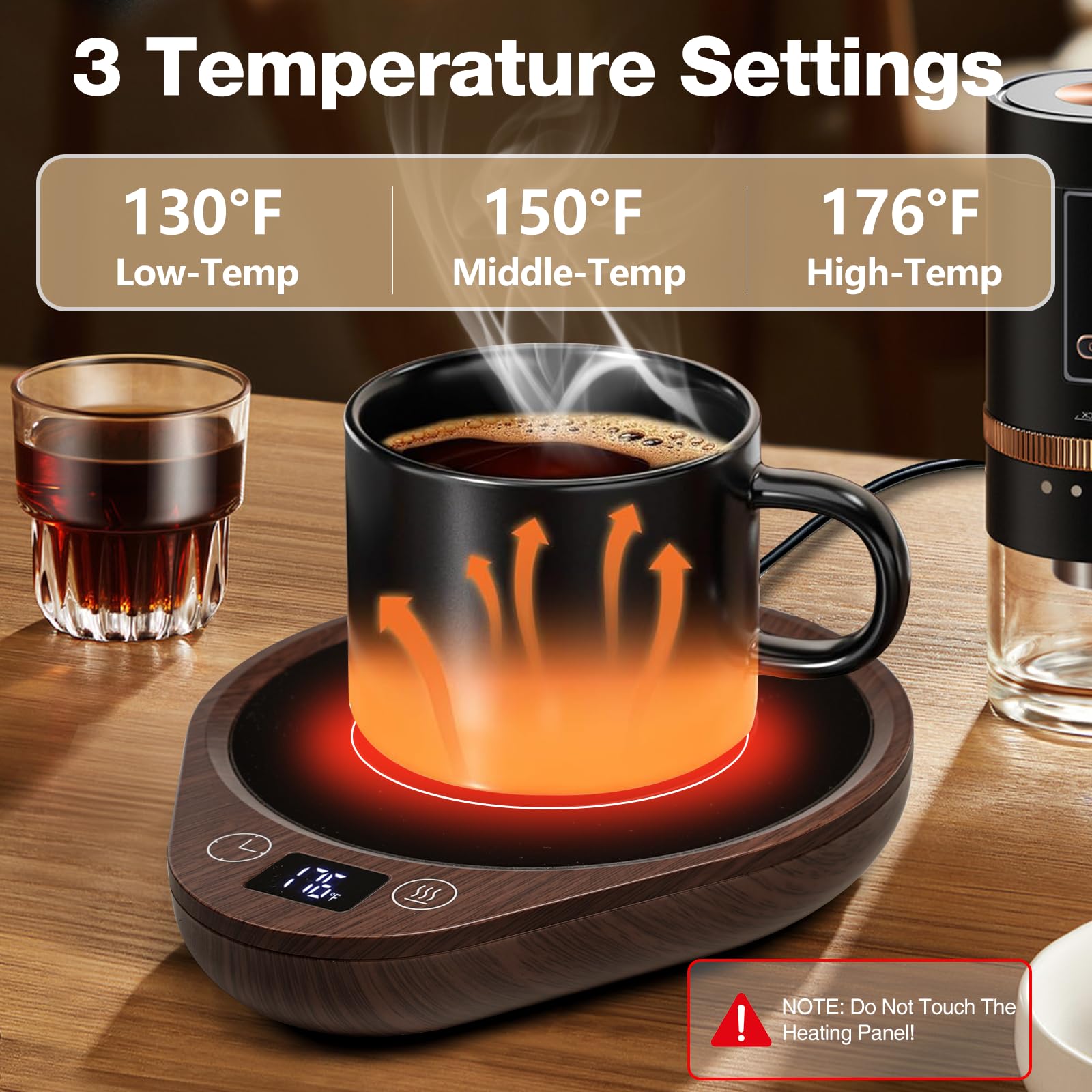 PUSEE Electric Coffee Mug Warmer with 4H Auto Shut Off & 3-Temperature Settings - Large Candle Warmer Plate for Desk, Tea, Milk, Cocoa - Perfect for Office, Home, and Gifts