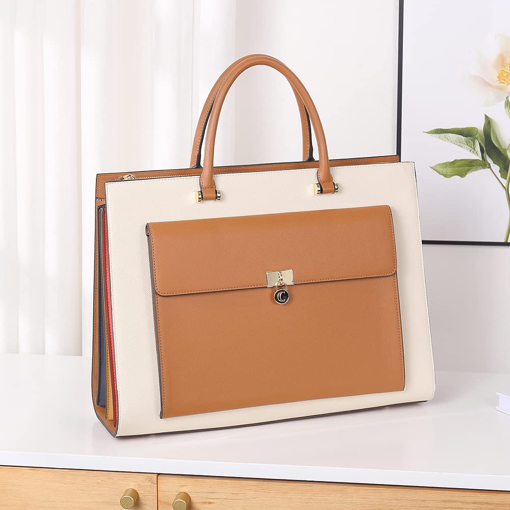 CLUCI Vegan Leather Briefcase for Women - 15.6 Inch Laptop Bag with Large Pockets, Professional Business Shoulder Bag for Work, Office, and Travel