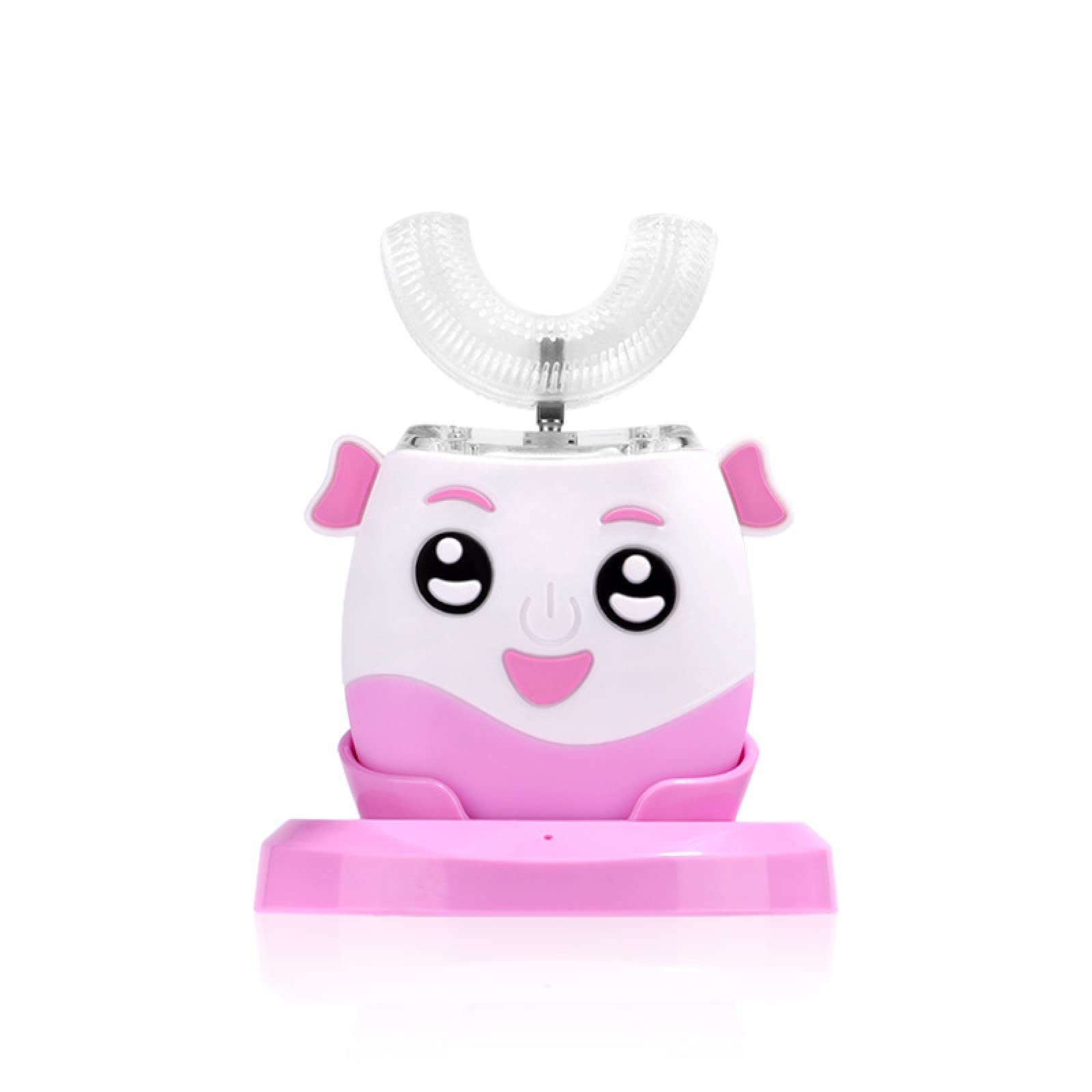 Kids Electric Toothbrush - U-Shaped Ultrasonic Smart Toothbrush with Drying & Charging Base for Children Ages 2-12 (Pink) | Perfect for Home, Travel & School Use