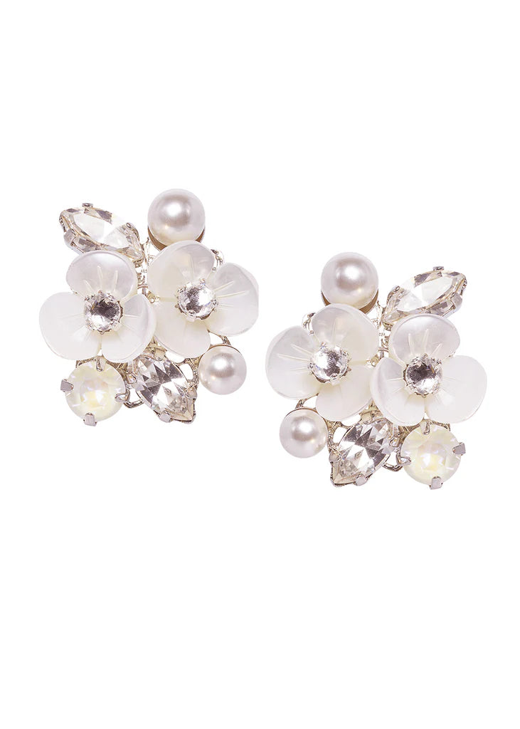 Elizabeth Bower Trillium Pearl & Crystal Cluster Stud Earrings in Gold - Elegant Jewelry for Women, Perfect for Weddings, Parties & Special Occasions