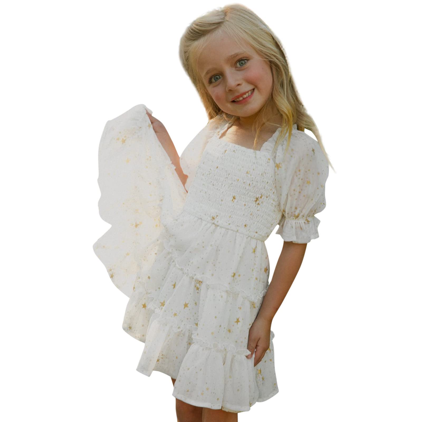 Princess Girls Backless Short Sleeve Ruffle Summer Dress - Toddler Easter Outfit for Casual Wear, Party & Photo Shoots