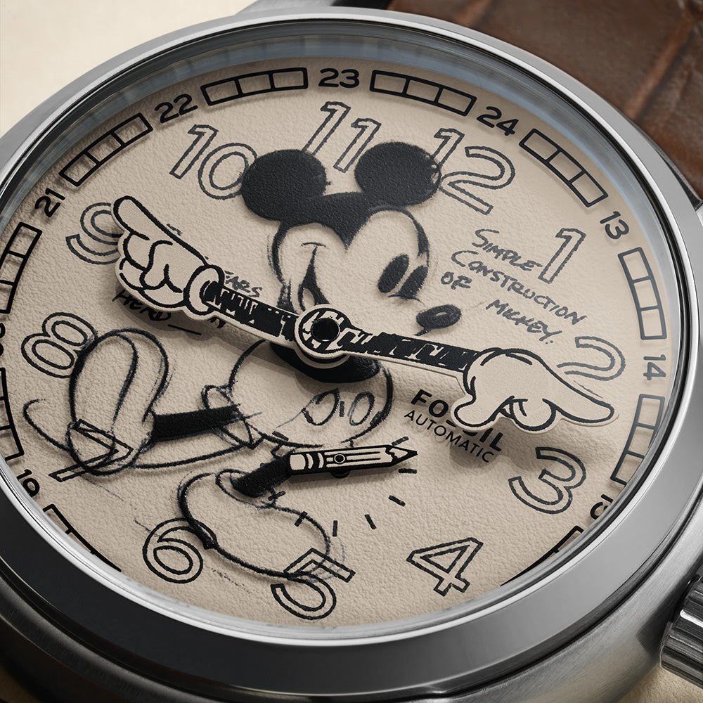 Fossil LE1185 Sketchbook Mickey Heritage Automatic Watch - 100th Disney Anniversary Limited Edition - Perfect for Disney Fans, Collectors & Special Occasions