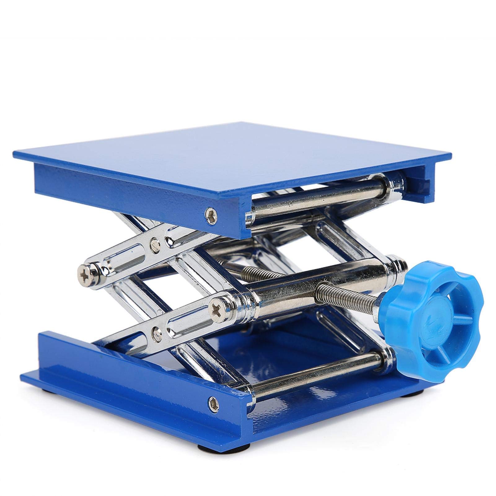 4X4 Scissor Jack Stand - 100x100mm Blue Electroplated Aluminum Lifting Platform for Lab Equipment, Car Repair & DIY Projects - Heavy Duty Scissor Jack Lifter Rack for Workbench, Garage & Industrial Use