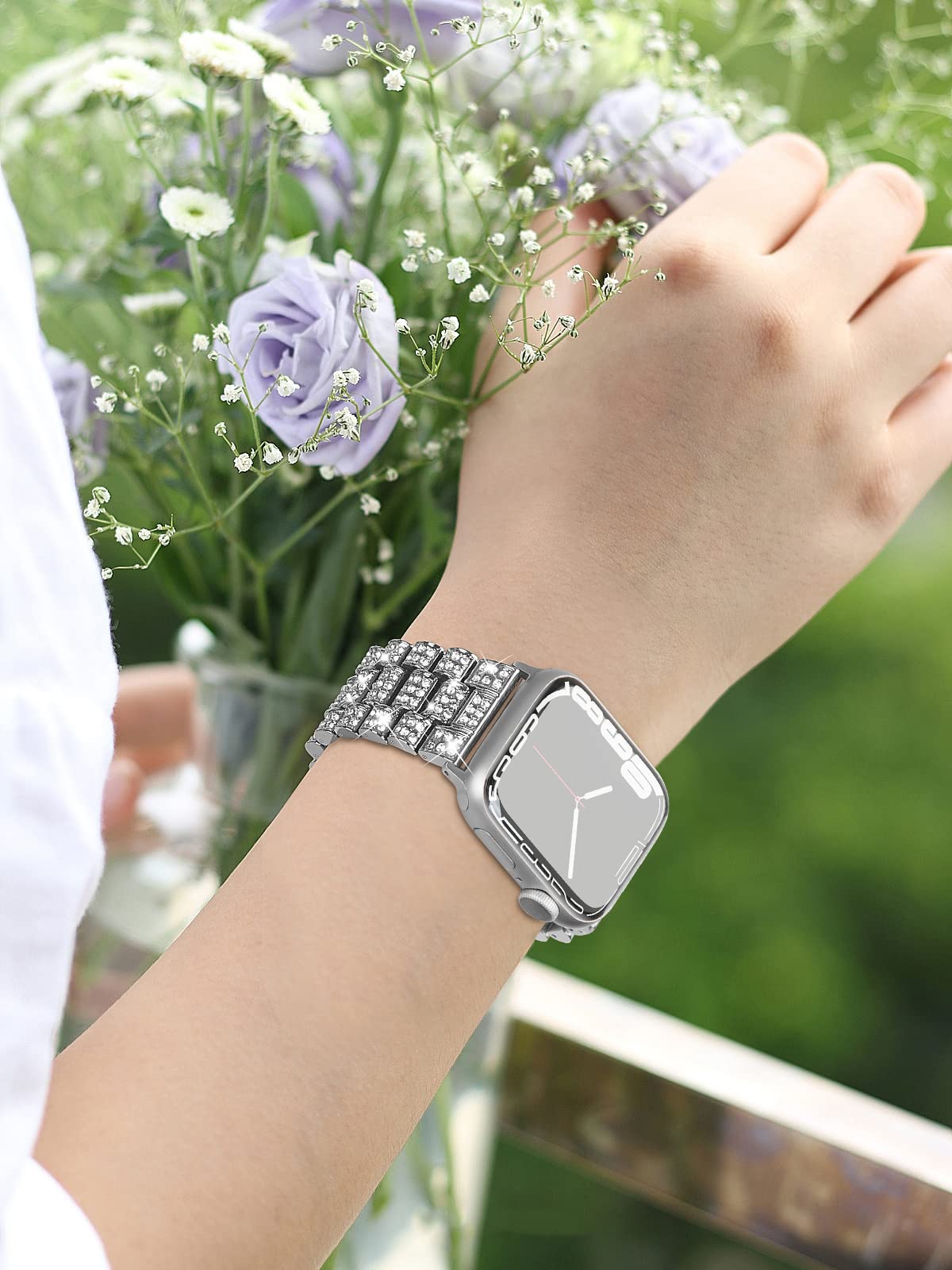 Luxury Diamond Metal Apple Watch Band for Women - Compatible with Series 10/9/8/7/6/SE/5 & All Sizes 38mm-49mm | Elegant Bling Strap for Formal Events, Parties & Everyday Wear