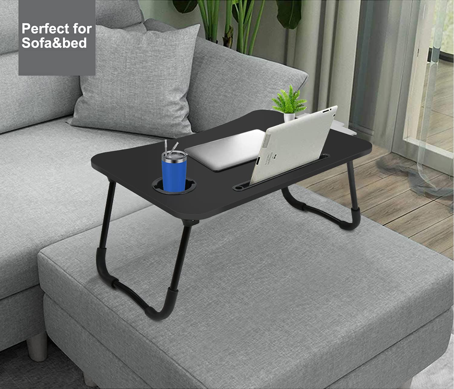 Fayquaze Foldable Laptop Bed Table with Storage Drawer & Cup Holder - Portable Lap Desk for Working, Eating & Reading - Perfect for Home Office, Dorm Room & Bed Use