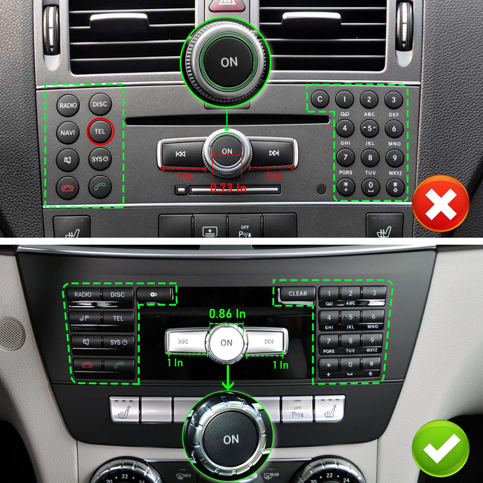 Jaronx Mercedes Benz Radio Button Cover Stickers - Compatible with X204/W204 Models (B W246/C W204/E W212/G/ML W166/CL/SL/CLA/CLS/SLK) - Volume ON Button Protector - Perfect for Car Interior Customization & Protection